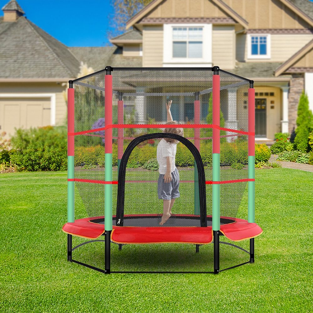 JEOBEST Gartentrampolin Outdoor Trampolin mit Sicherheitsnetz, Ø 140 cm, Kinder Trampolin, Fitnesstrampolin, belastbar bis 50 kg