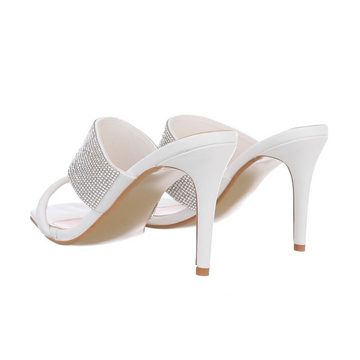 Ital-Design Damen Mules Party & Clubwear Pantolette Pfennig-/Stilettoabsatz Sandalen & Sandaletten in Weiß