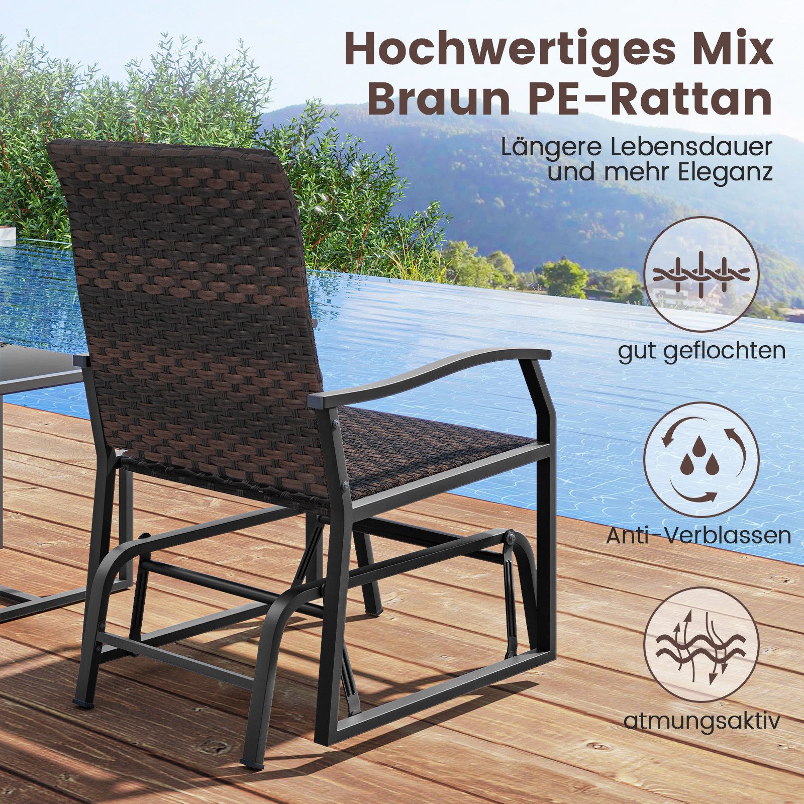 COSTWAY Balkonset, (3-tlg), mit 2 Schaukelstühlen & Tisch, Rattan günstig online kaufen