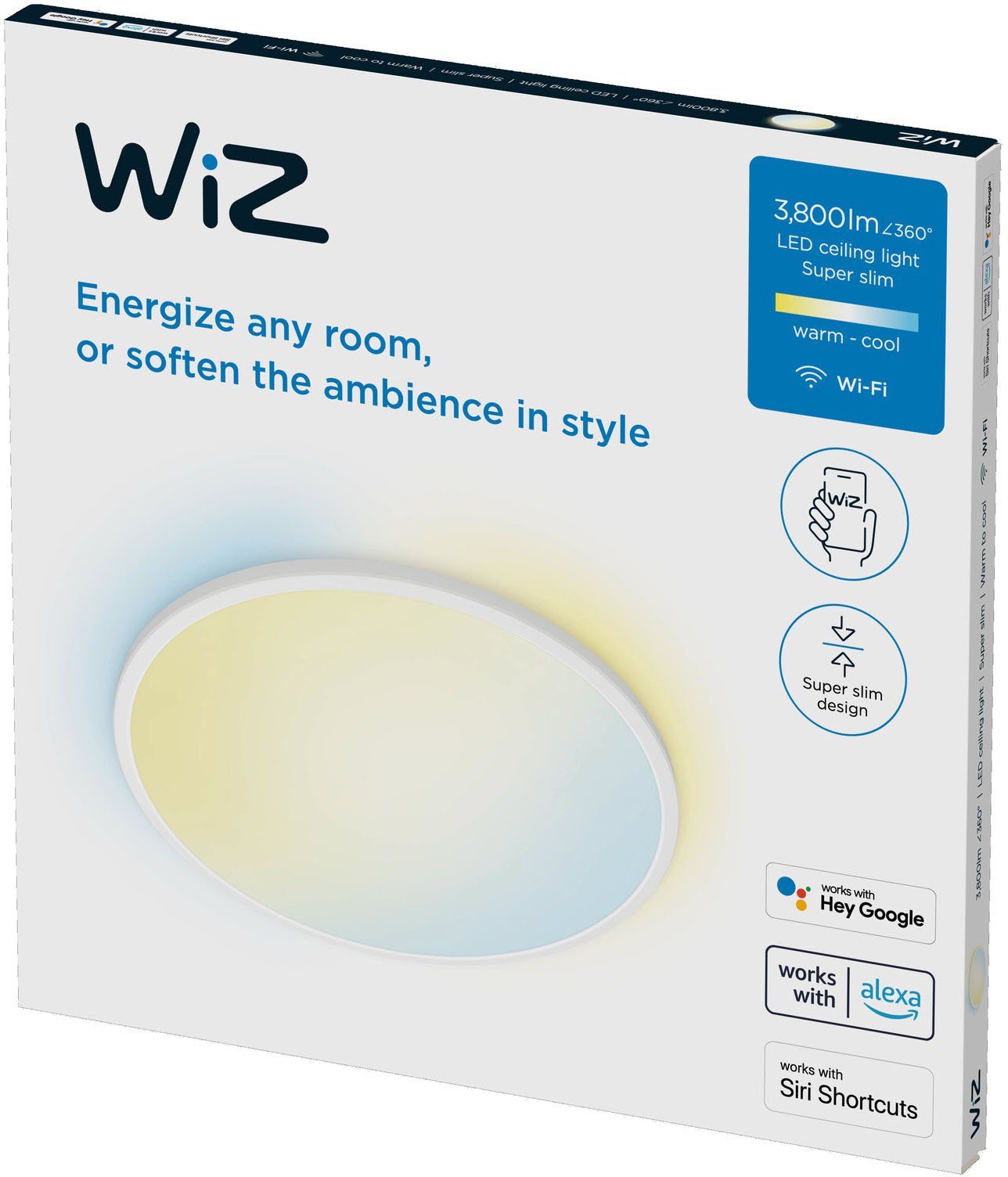 WiZ LED Deckenleuchte Super warmweiß Design fest integriert, - Bluetooth, kaltweiß, Schlankes, Slim, schmales LED