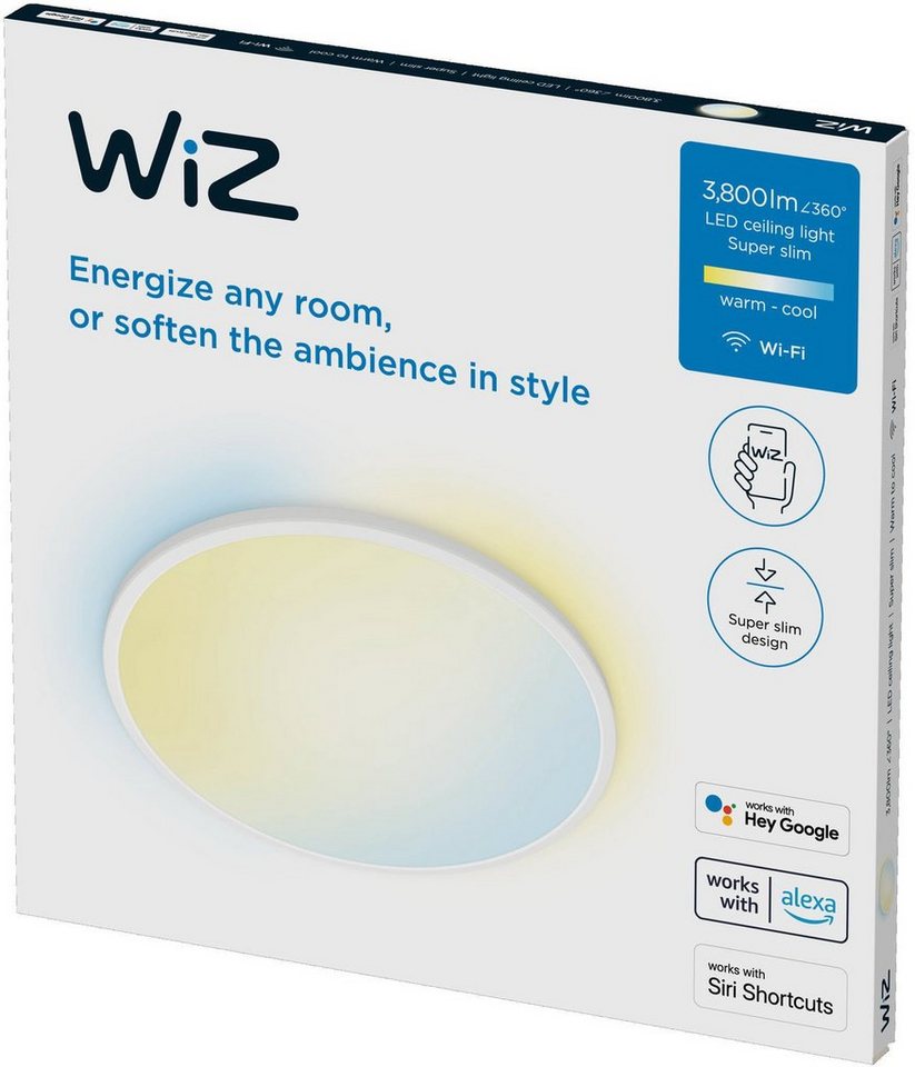 WiZ LED Deckenleuchte Super Slim, Bluetooth, LED fest integriert, warmweiß  - kaltweiß, Schlankes, schmales Design, Minimalistische und flache  Deckenleuchte