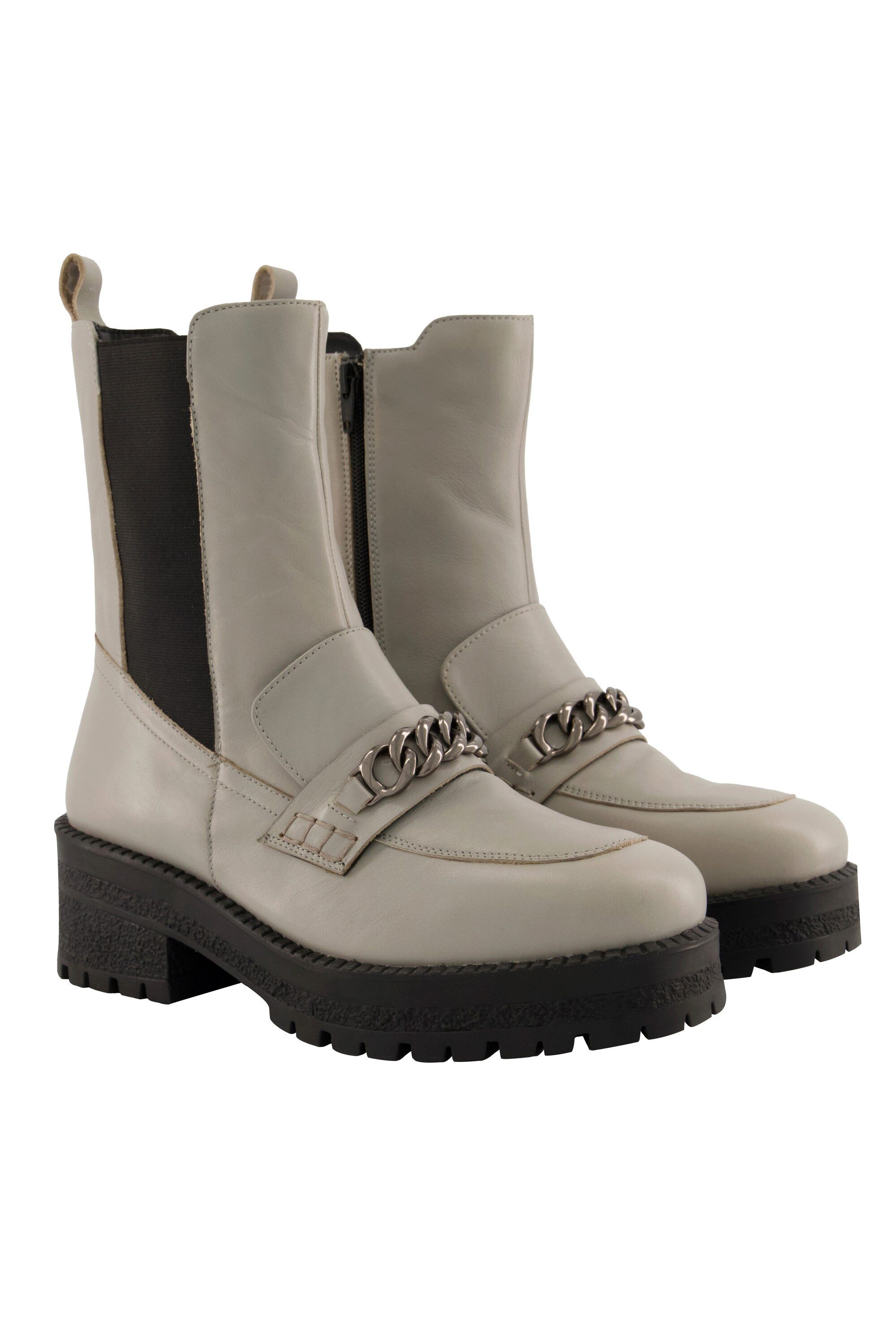 Ulla Popken Chelsea-Lederboots Kette extralanger Schaft Stiefelette