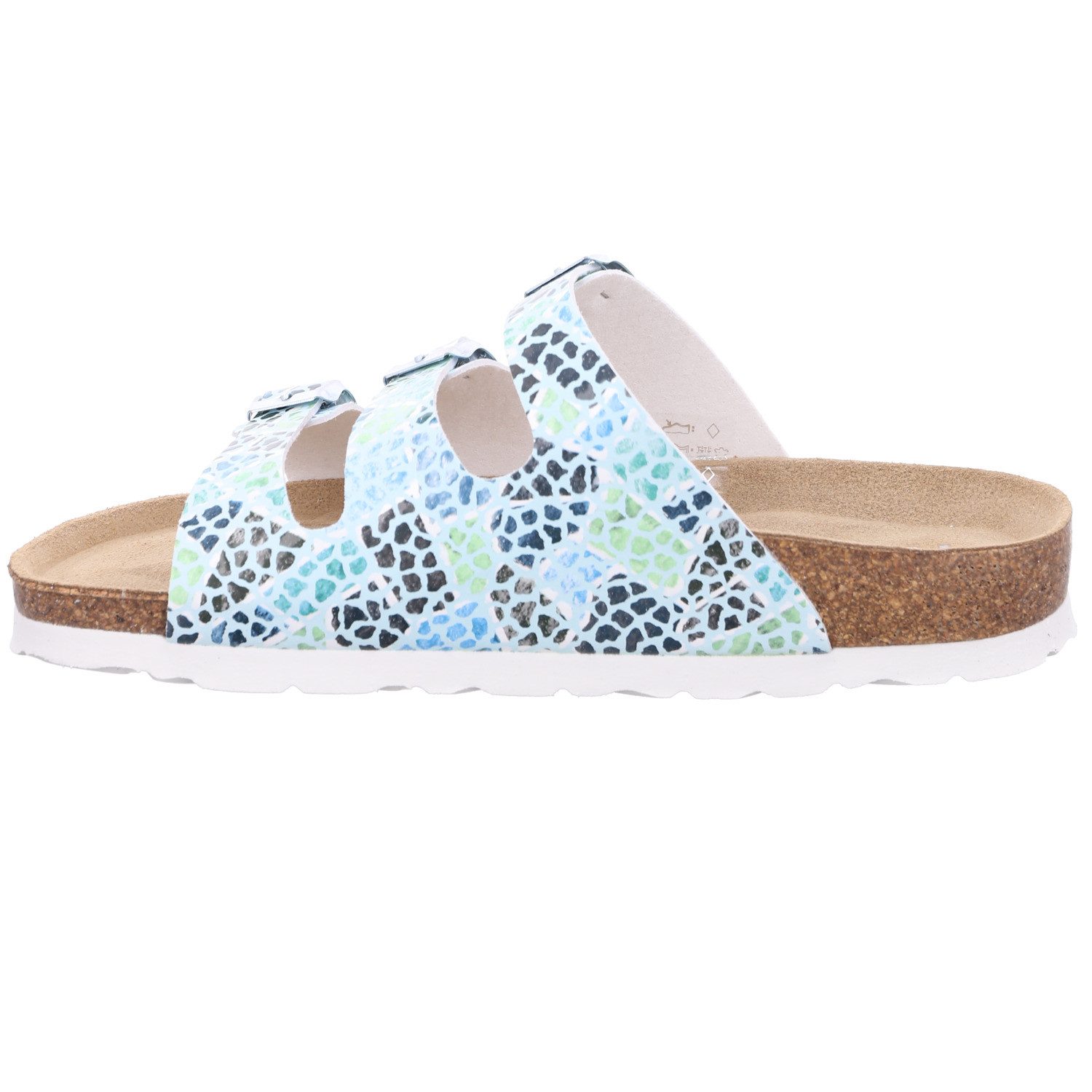 Rohde Alba Pantolette Sommerschuh, Schlappen, Hausschuh mit buntem Druck, G-Weite = weit