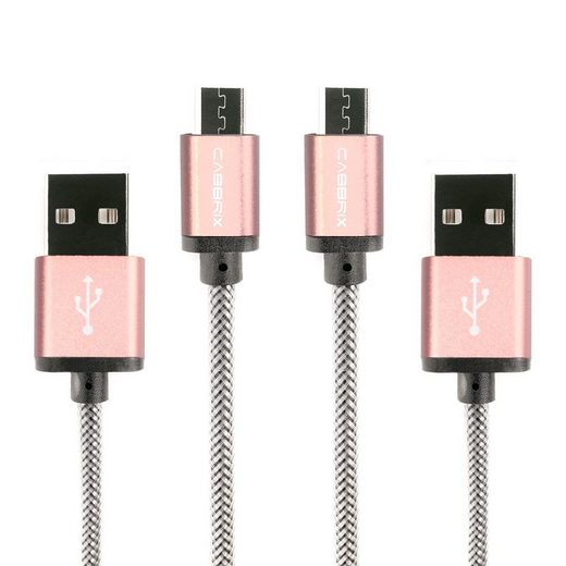 CABBRIX Smartphone-Kabel, Micro-USB, USB Micro-B, USB Typ A, USB Typ B, Standard-USB, USB, Micro-USB, USB Micro-B, USB Typ B, USB Typ A, Standard-USB, USB (150 cm), CABBRIX Micro USB Ladekabel Rose Gold [2-Pack] 1,5m Lang [USB Schnellladekabel] Nylon 2,4A Sync Android Smartphones für Samsung Galaxy S7 S6 Edge S5 Neo S4 HTC LG Sony Nexus Nokia Huawei Kindle Xbox PS4