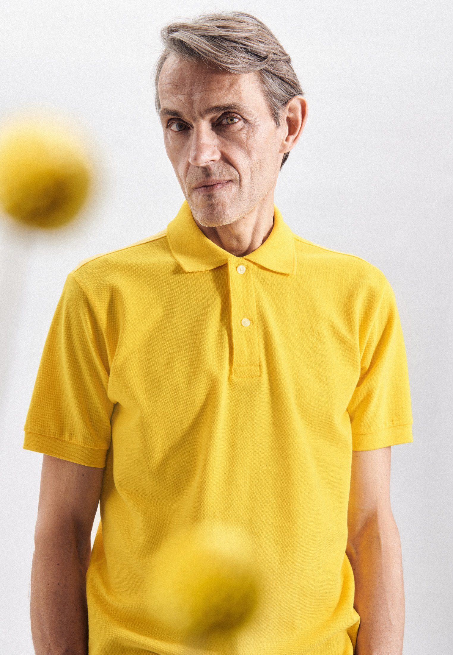 seidensticker Uni Kragen Gelb Kurzarm Poloshirt Regular