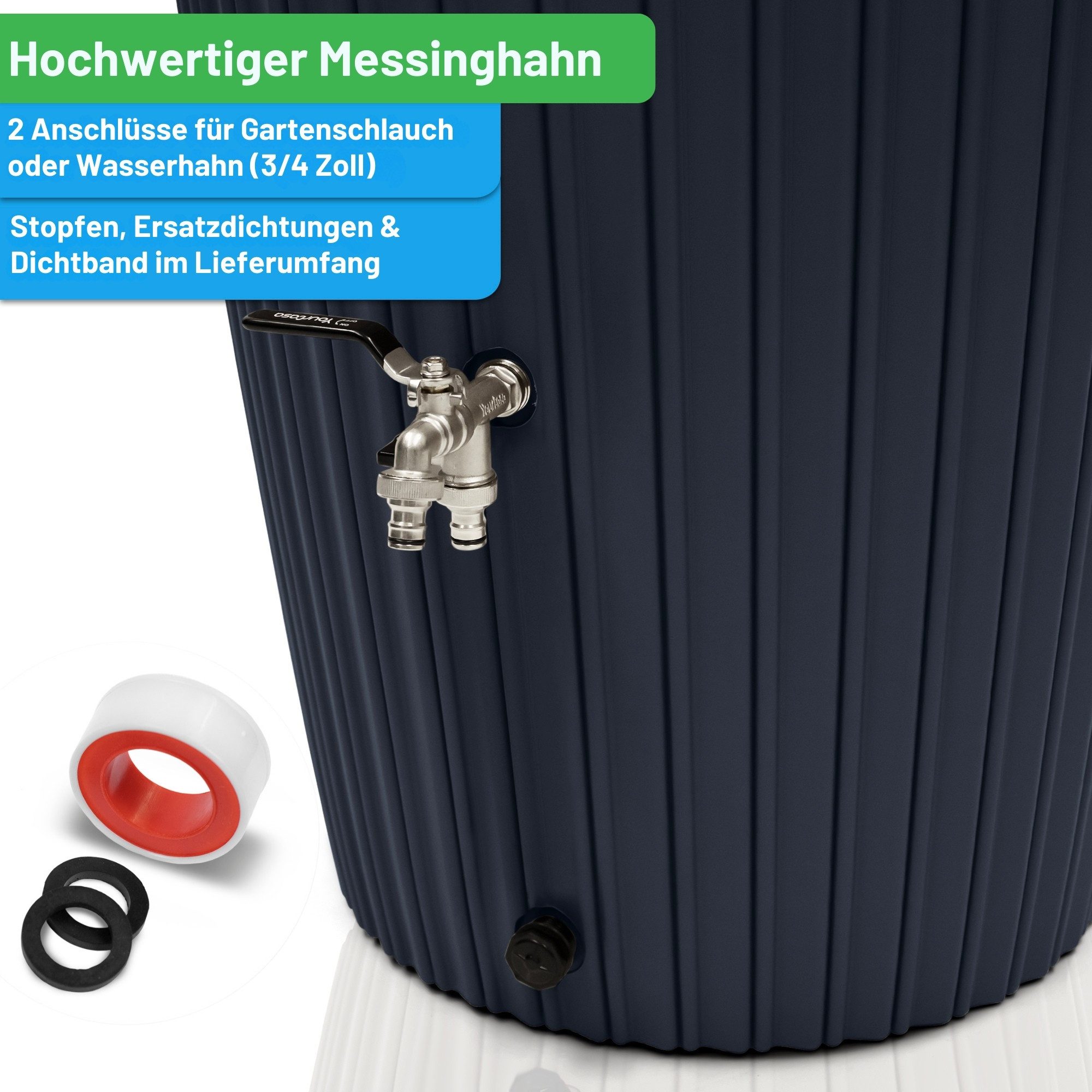 YourCasa Regentonne 240 Liter [RainCatcher] Messing Wasserhahn & Deckel Regenfass, BxTxH: 59,5x59,5x112cm