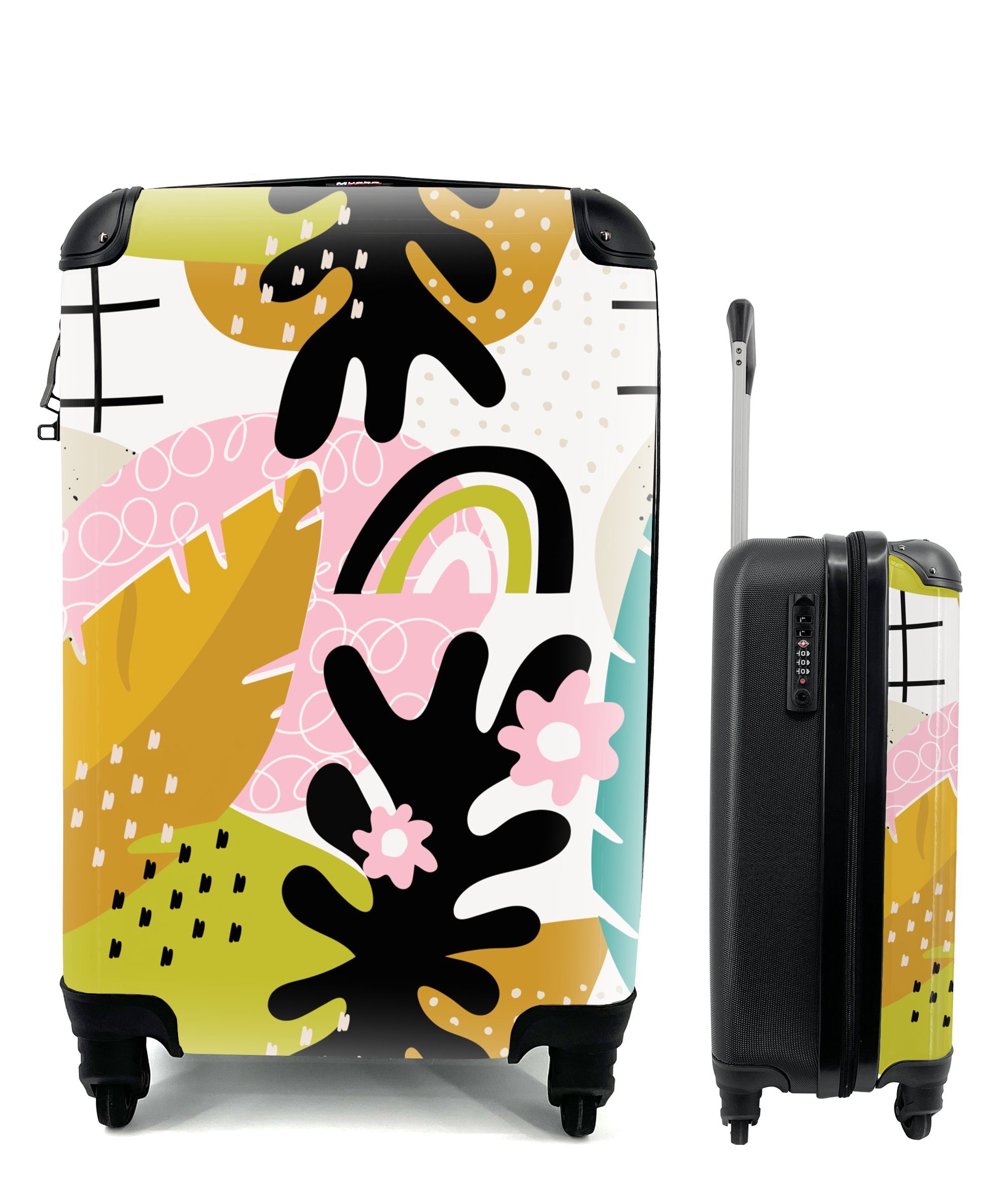 MuchoWow Handgepäckkoffer Blatt - Muster - Dschungel, 4 Rollen, Reisetasche mit rollen, Handgepäck für Ferien, Trolley, Reisekoffer