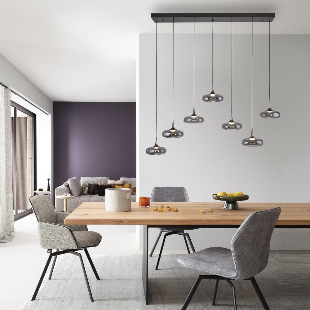 SCHÖNER WOHNEN-Kollektion LED Pendelleuchte LED Pendellampe POSH, höhenverstellbar, 7x LED Board 6,3W, warmweiß, Rauchglas, höhenverstellbar, Lichtfarbe warmweiß