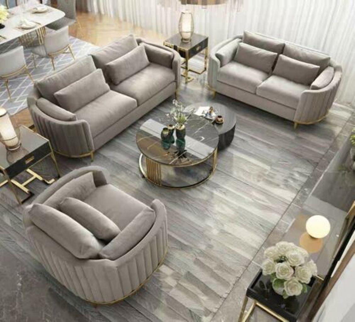 JVmoebel Wohnzimmer-Set, Luxus Edelstahl Samt Couch Polster Sitz 3+2+1 Set Garnitur Sofa