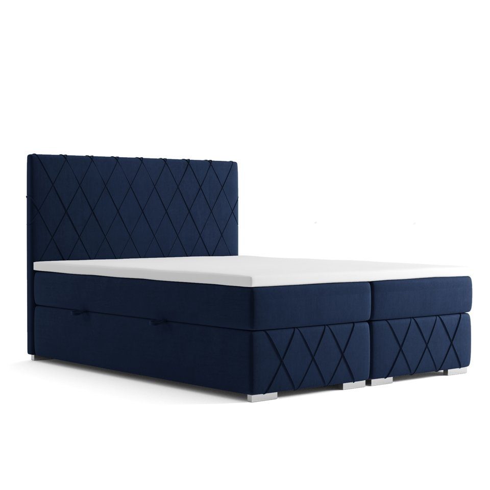 JVmoebel Bett Bett Boxspring Doppel Matratze Topper Betten Funktion Kasten Hotel Blau