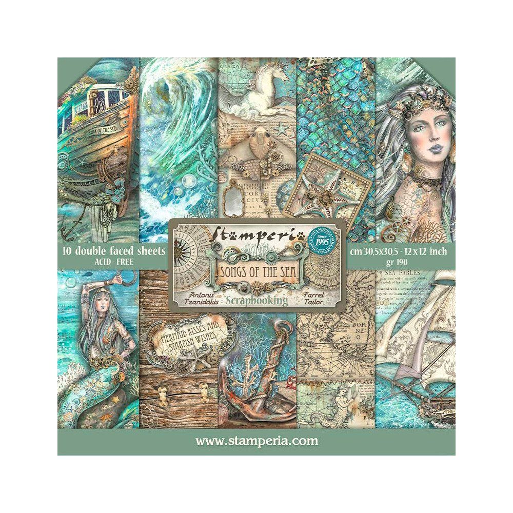Stamperia Motivpapier Scrapbook-Block Songs of the Sea, 10 Bogen 30,5 cm x 30,5 cm