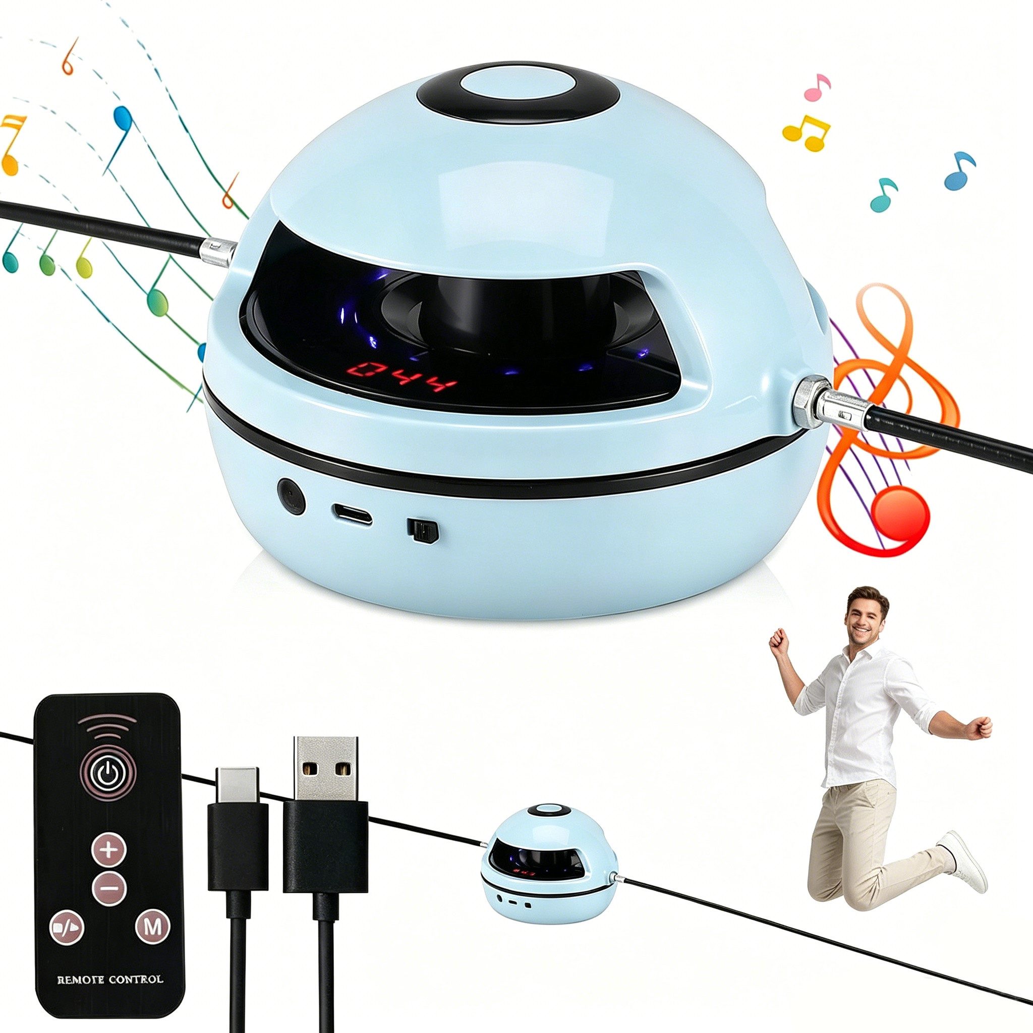 ibettertec Springseil Elektrisches Springseil mit LED-Display, Bluetooth-Musikfunktion, 10 Geschwindigkeitsstufen, RGB-Lichteffekten und Zählerfunktion