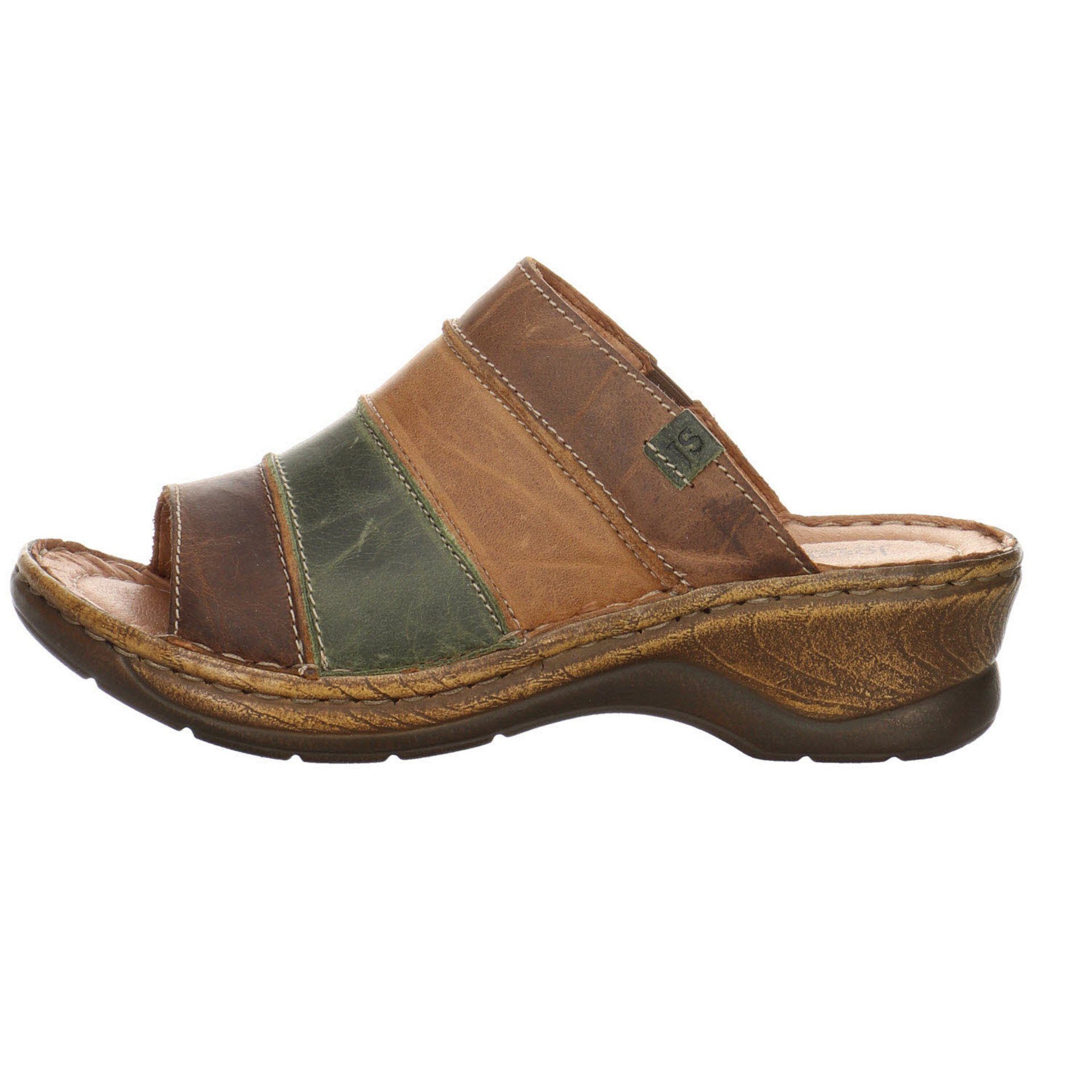 Josef Seibel Freizeit Damen Pantoletten brandy/multi Sandalen Glattleder Fußbett Keilsandalette Bequem