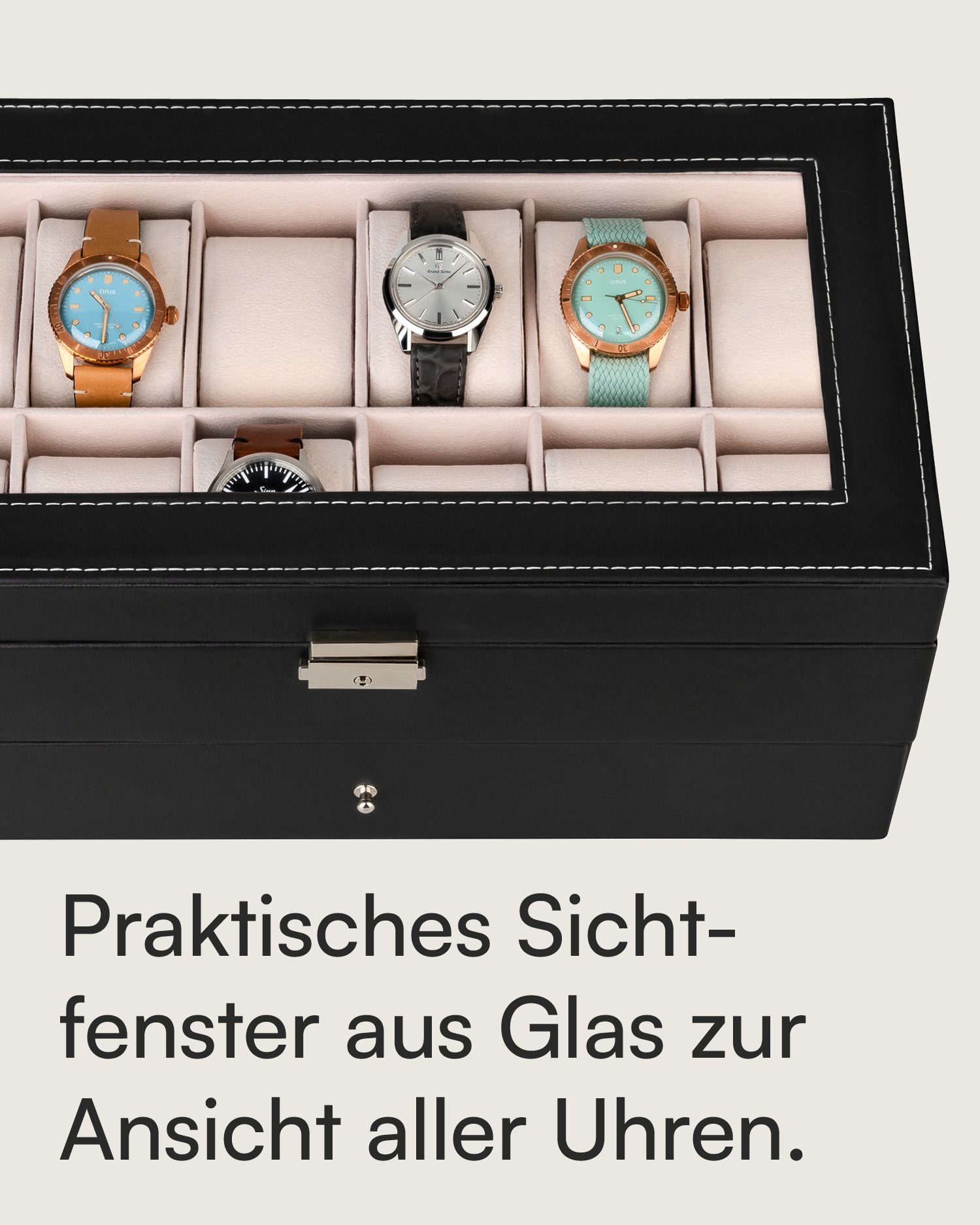 shelfmade Uhrenbox Uhren Aufbewahrung Uhrenbox Uhrenkoffer Uhrenkasten "Zürich", schwarz – Bild 5 von 5