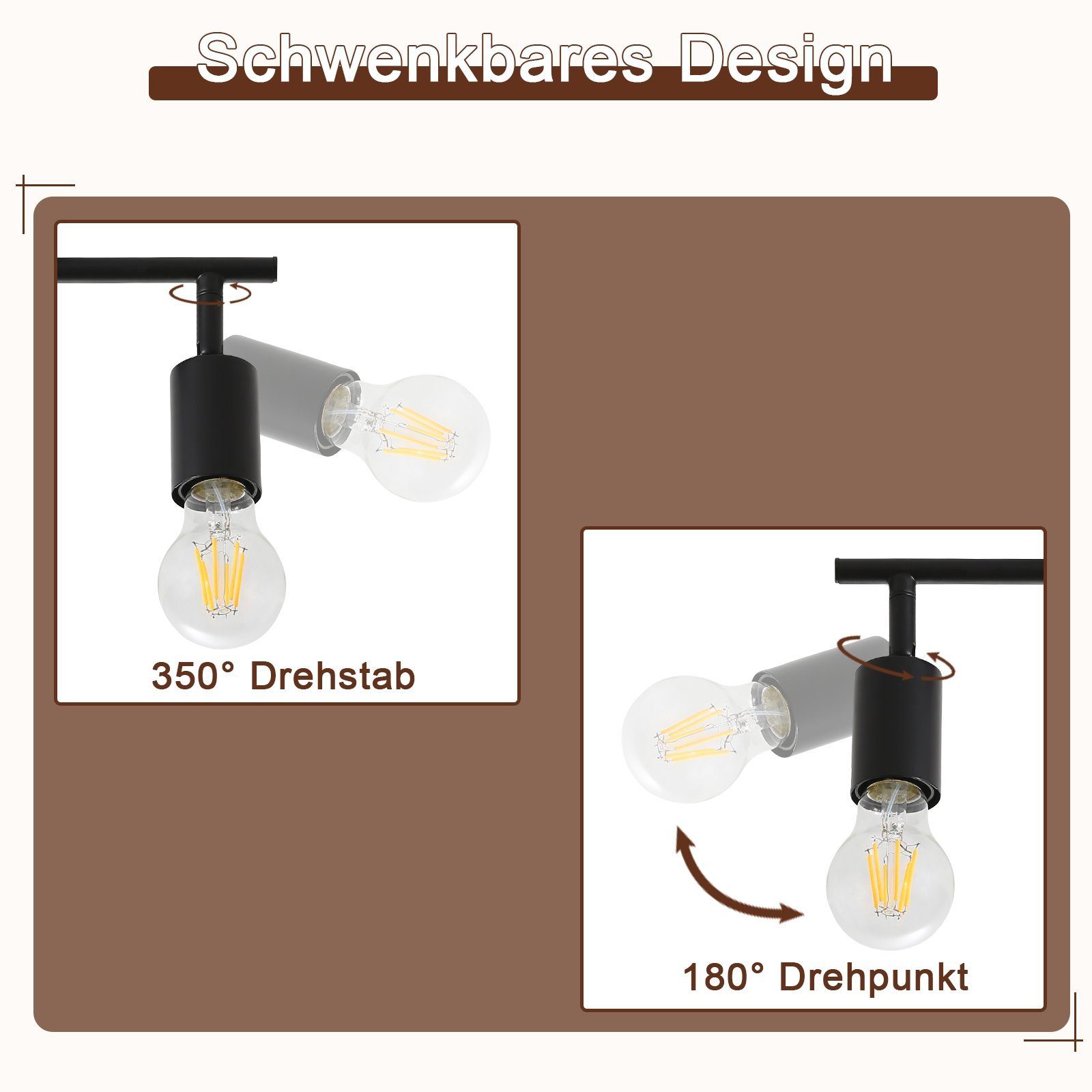 Nettlife Deckenstrahler Schwarz 1/2/3/4/6 Flammig Deckenleuchte E27 Industrial Vintage, Schwenkbar, LED wechselbar, Küche Flur Wohnzimmer Schlafzimmer