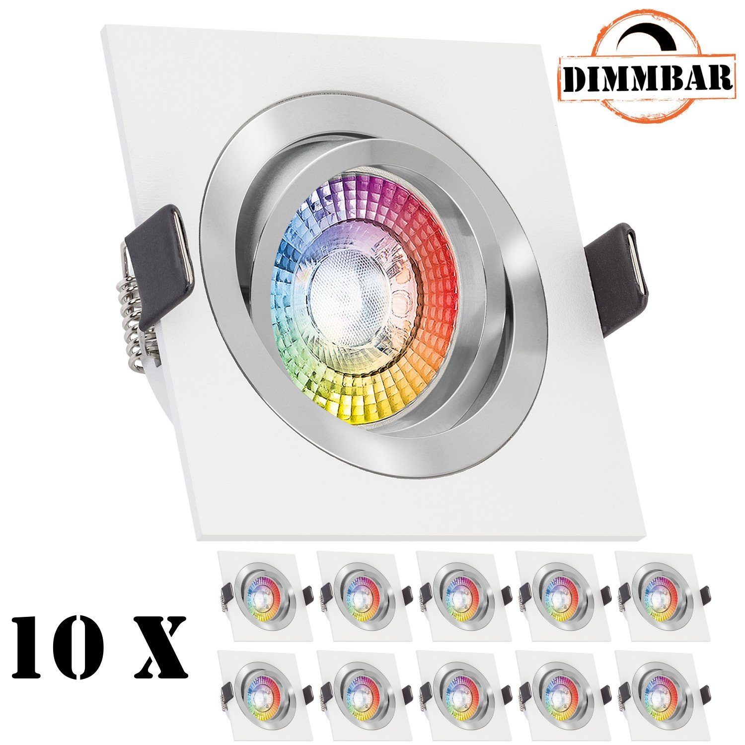 LEDANDO LED Einbaustrahler 10er RGB LED Einbaustrahler Set extra flach in weiß mit 3W LED von LED