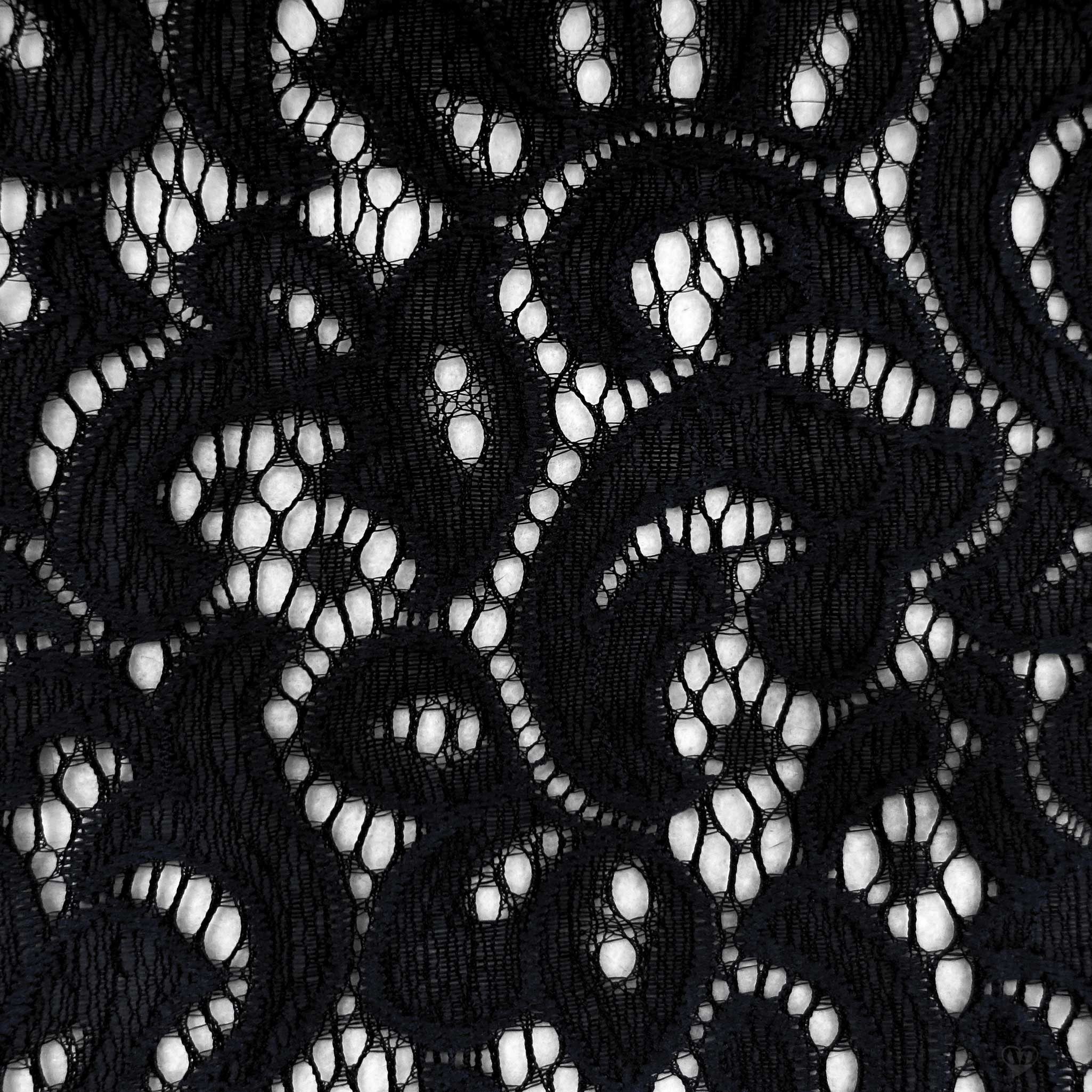 maDDma Stoff Spitze elastisch 145cm breit ab 1m Spitzenstoff Stoff Nylon, schwarz