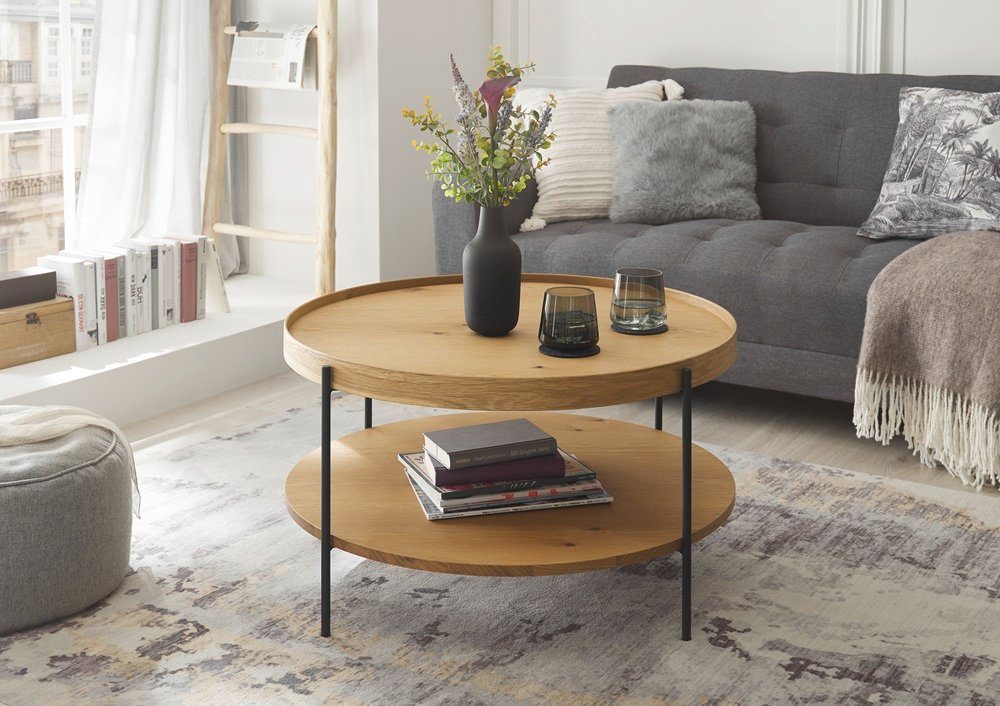 MCA furniture Couchtisch Couchtisch Arenal, rund, eichefarben / schwarz (no-Set), Breite 80 cm, Tischplatte aus HWP