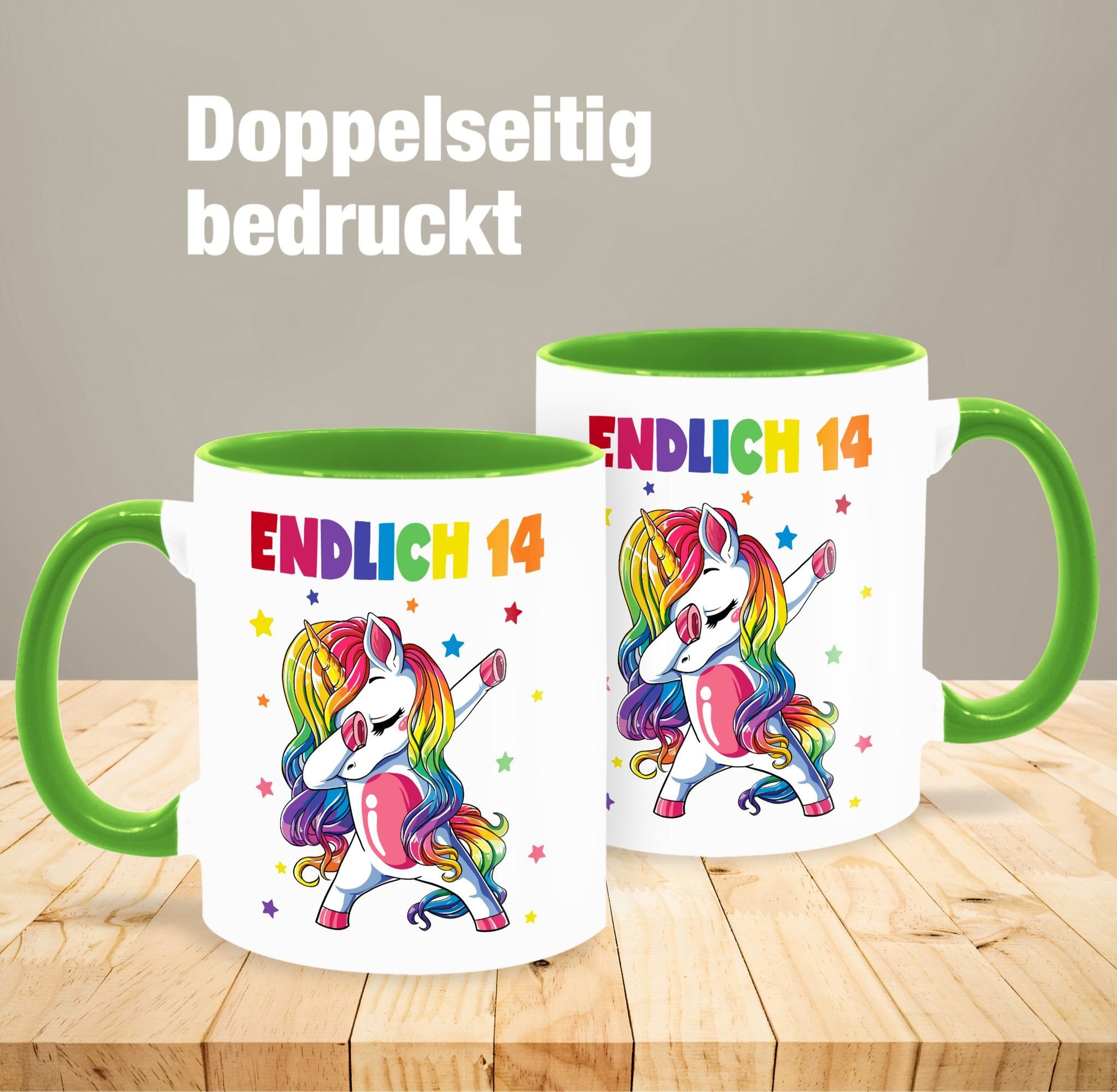 Jahre Jahre Shirtracer Tasse Vierzehn Hellgrün 3 - 14. Dabbing Endlich Tasse 14 Einhorn, Geburtstag Keramik,