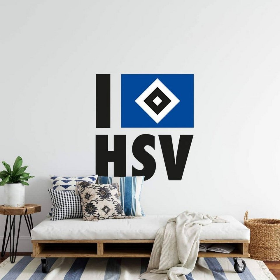Hamburger SV Wandtattoo Fußball Wandtattoo Hamburger SV Flagge Fanartikel  Banner I Love HSV Blau, Wandbild selbstklebend, entfernbar