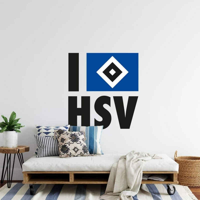 Hamburger SV Wandtattoo Fußball Wandtattoo Hamburger SV Flagge Fanartikel Banner I Love HSV Blau, Wandbild selbstklebend, entfernbar