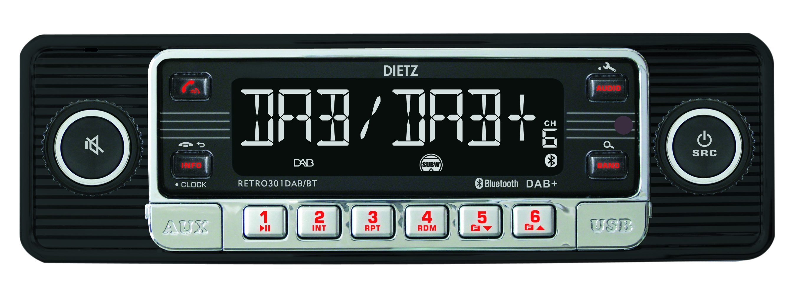 Dietz 1-DIN Dietz Radio W) Retro Schwarz-chrom DAB+, RDS MP3, USB, (Digitalradio FM/UKW, Autoradio (DAB), 20,00 BT