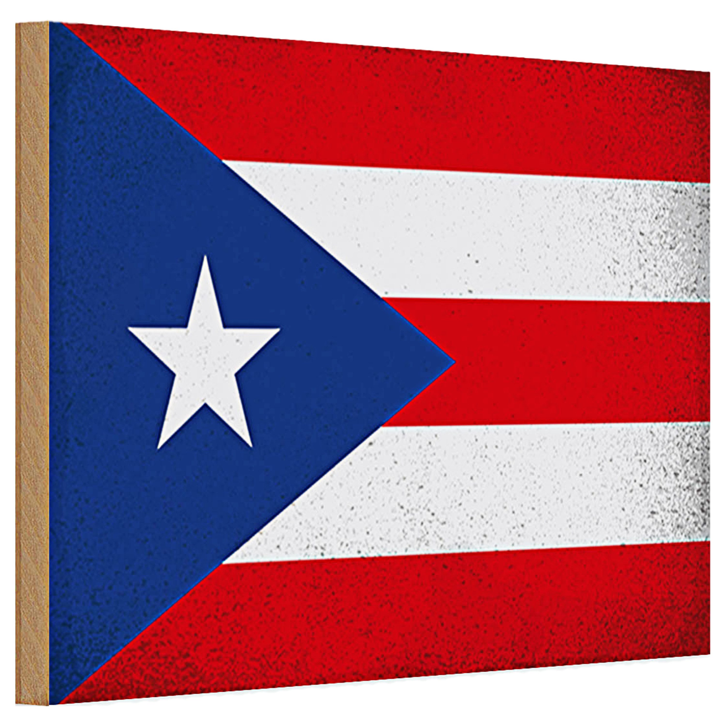 Roomando Holzbild Holzschild Flagge Puerto Rico 30x20cm Puerto Rico Vintage