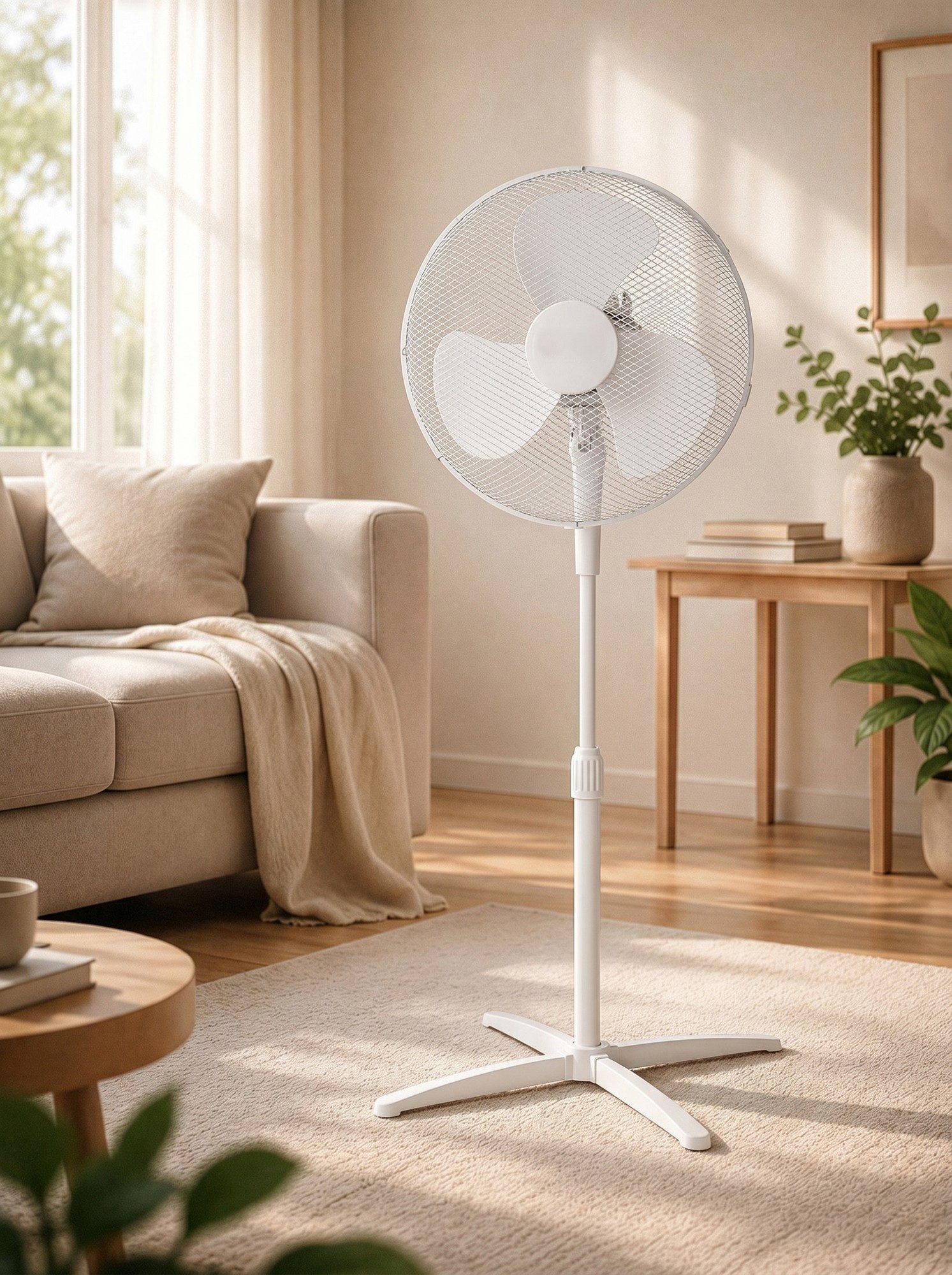 Opviq Standventilator, 40 cm Durchmesser, 80° Oszillation, ventilator mit kühlung kalt, Höhenverstellbar