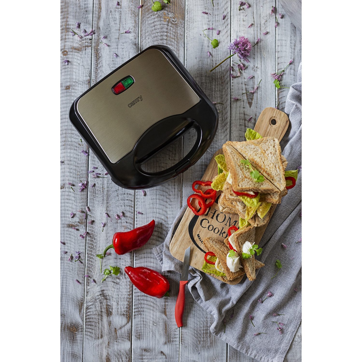 Camry Sandwichmaker Elektrischer Sandwichtoaster 850 W, 850 W, keramische Antihaftbeschichtung