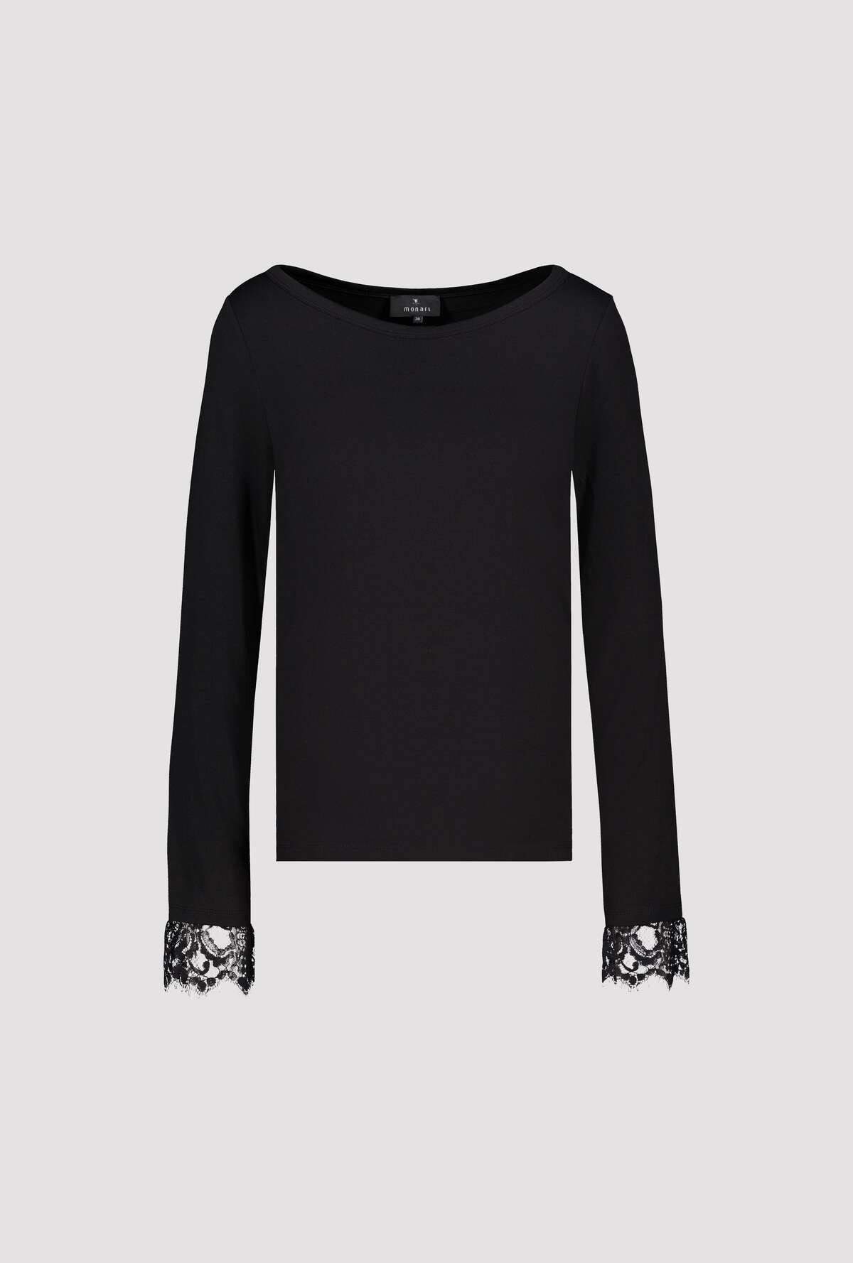 Monari Langarmshirt Shirt Basic Spitzendetail Regular fit mit Spitzenborte