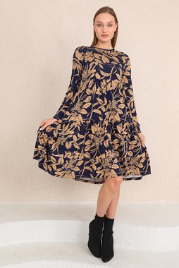 Bongual Midikleid A-Linien-Kleid Stufenkleid geblümt dunkelblau