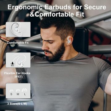 Csasan Kabellos Bluetooth 5.3 mit Ohrhaken, 48Std 3D Stereo In-Ear-Kopfhörer (Lange Akkulaufzeit und LED-Anzeige für eine dauerhafte Nutzung., mit ENC Mic, LED-Anzeige, Touch Control, IP7 Wasserdicht)