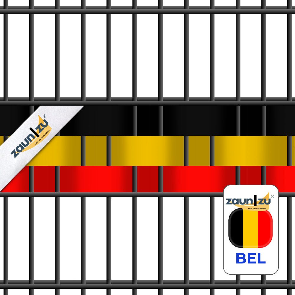 Thumbnail - zaunzu Sichtschutzstreifen Fanartikel Belgien für Doppelstabmatten Volle Streifenbreite GELOCHT, (1 Set, PP Laserstreife...