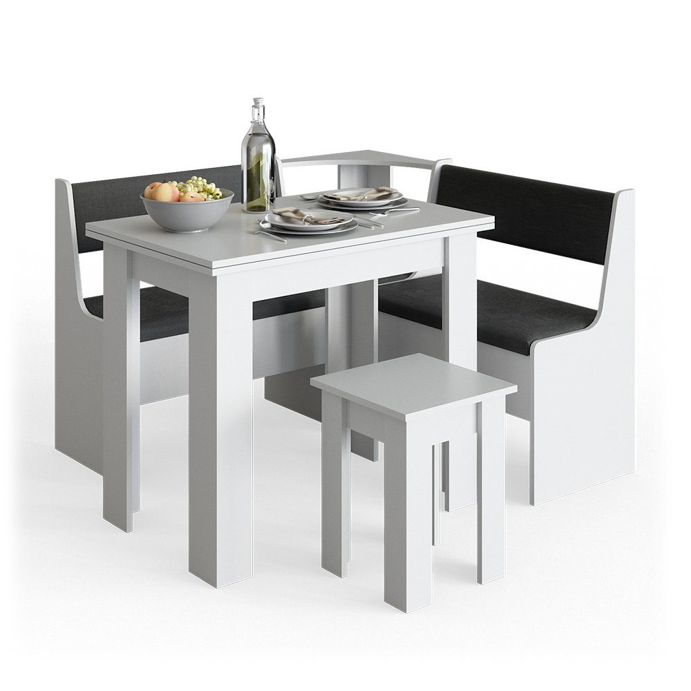 Vicco Sitzbank Roman, Weiß/Anthrazit, 120 x 120 cm Ohne Tisch (Set, 5-St., 3-er Set), bequeme Polsterung