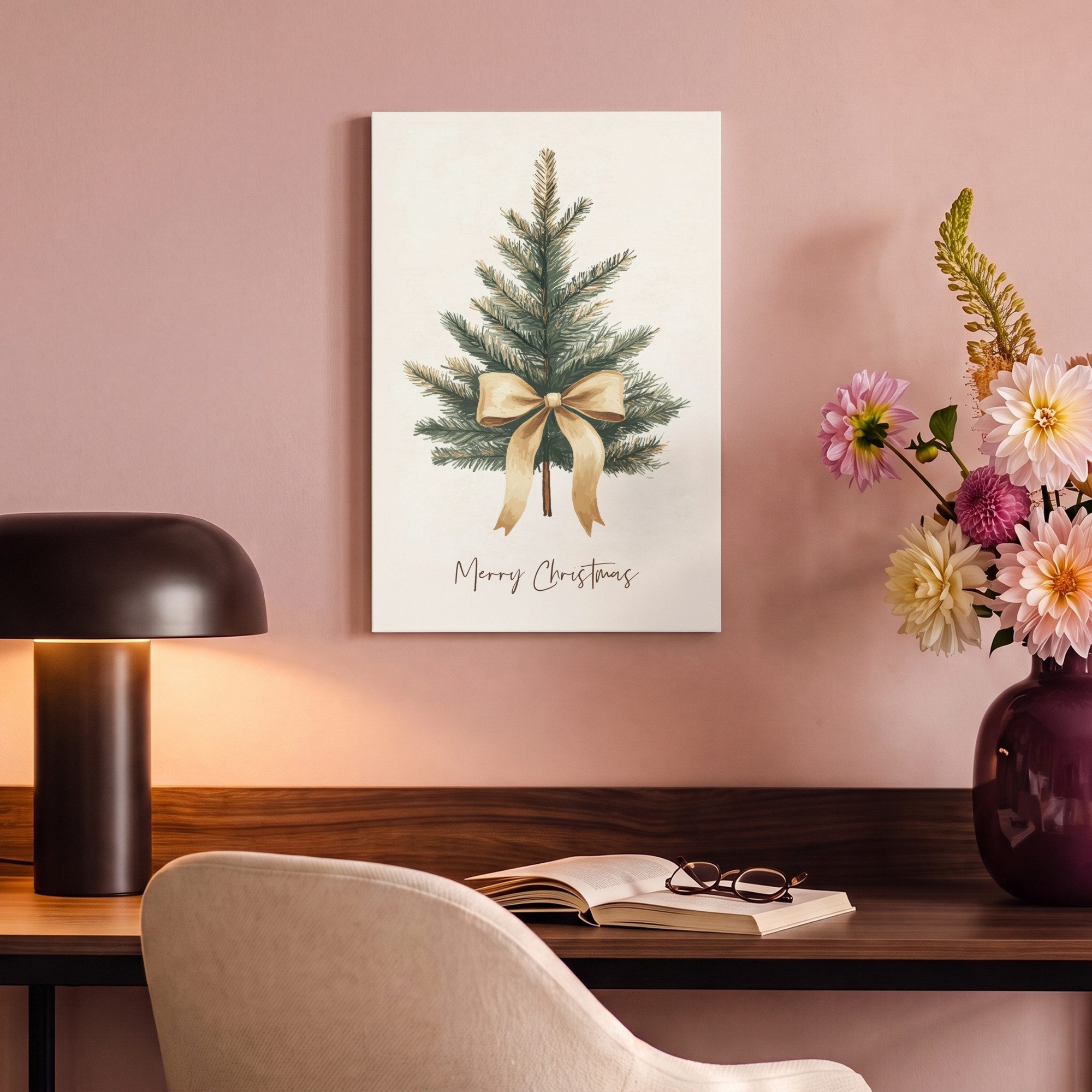 OneMillionCanvasses® Leinwandbild Weihnachtsbaum - Weihnachten - Frohe Weihnachten - Beige, Fotodruck (1 St), Wandbild, Deko Schlafzimmer Wohnzimmer Flur 20x20  – Bild 4 von 5