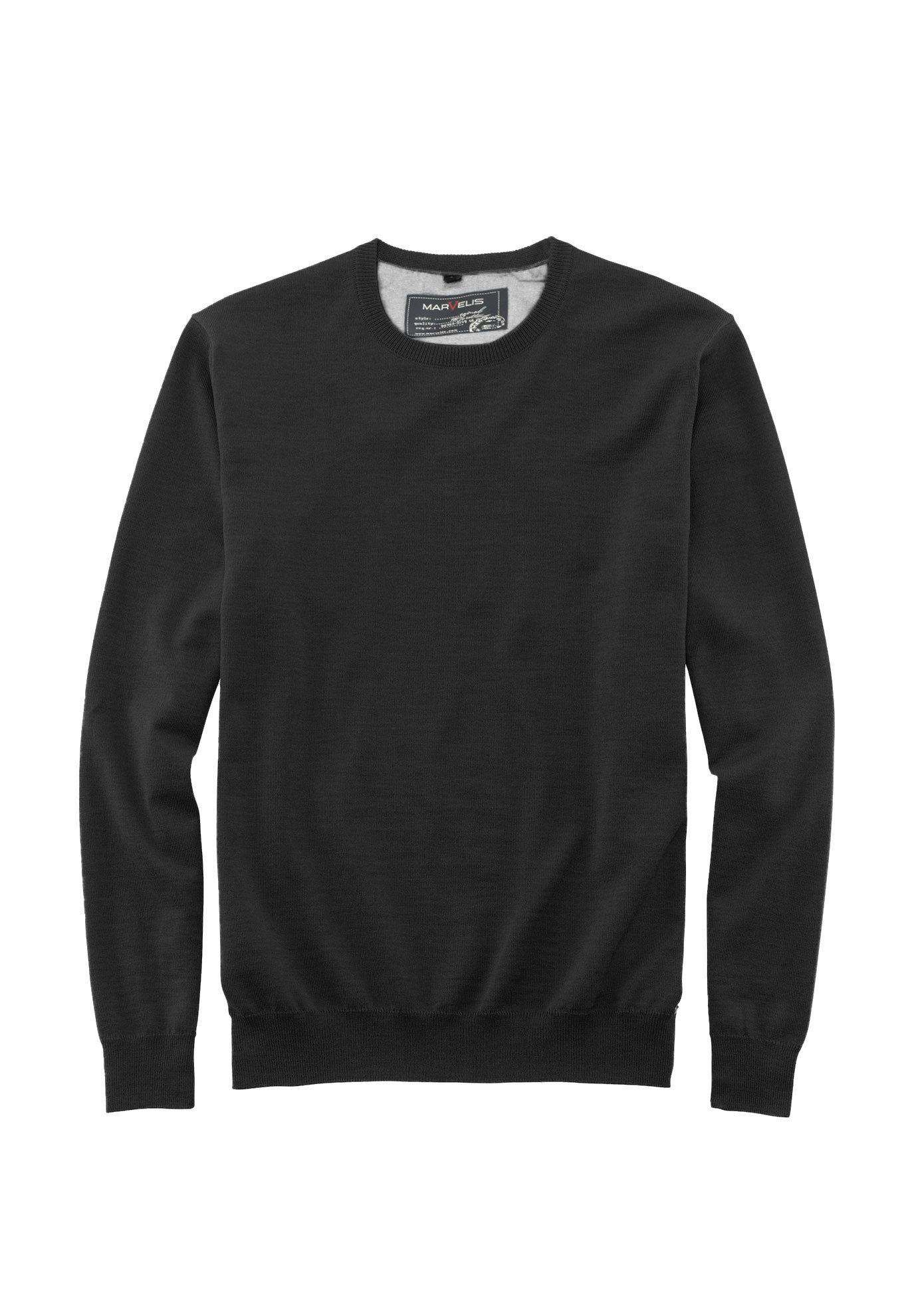 MARVELIS V-Ausschnitt-Pullover Pullover - Casual Fit - Rundhals - Einfarbig - Schwarz