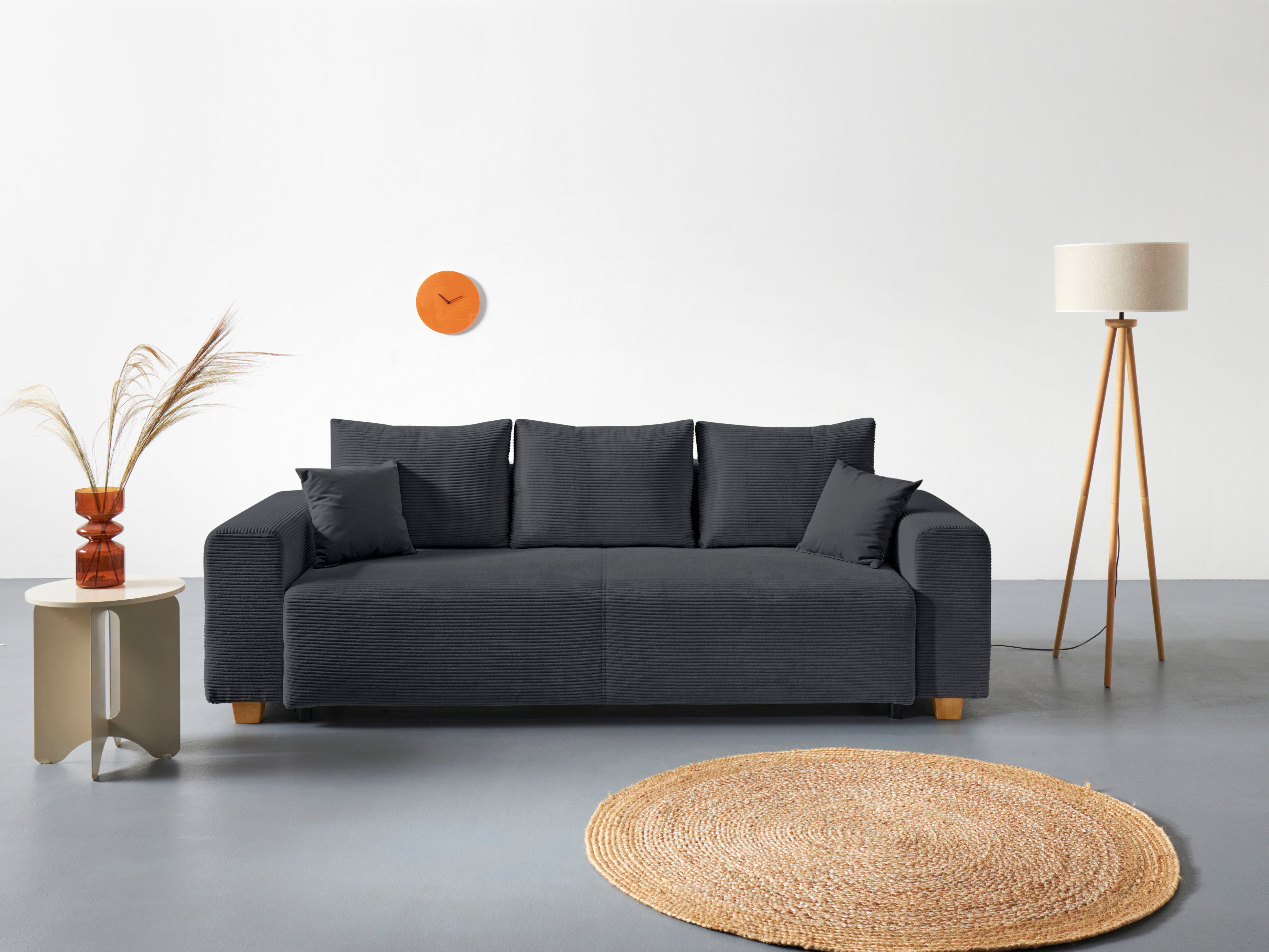 COLLECTION AB Schlafsofa Yves, mit Bettkasten und Bettfunktion, 2  Zierkissen inklusive, in Cord