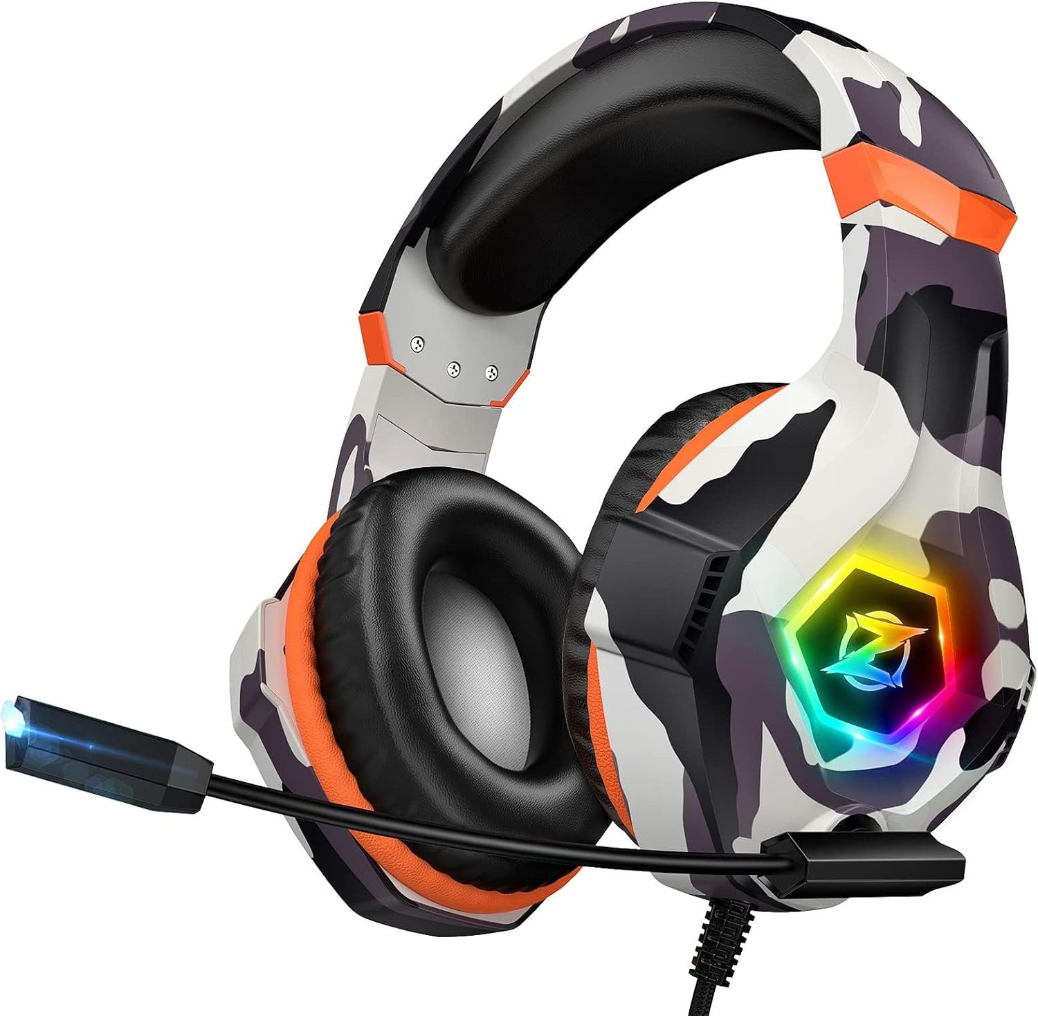 ozeino 3D Surround Sound Kopfhörer mit Mikrofon für Konsolen Gaming-Headset (Vielseitiges Headset kompatibel mit PS4, PS5, Xbox, PC, Laptop, Tablet und Smartphone für maximale Flexibilität., Noise Cancelling Headset mit RGB Licht für PC und Laptop)