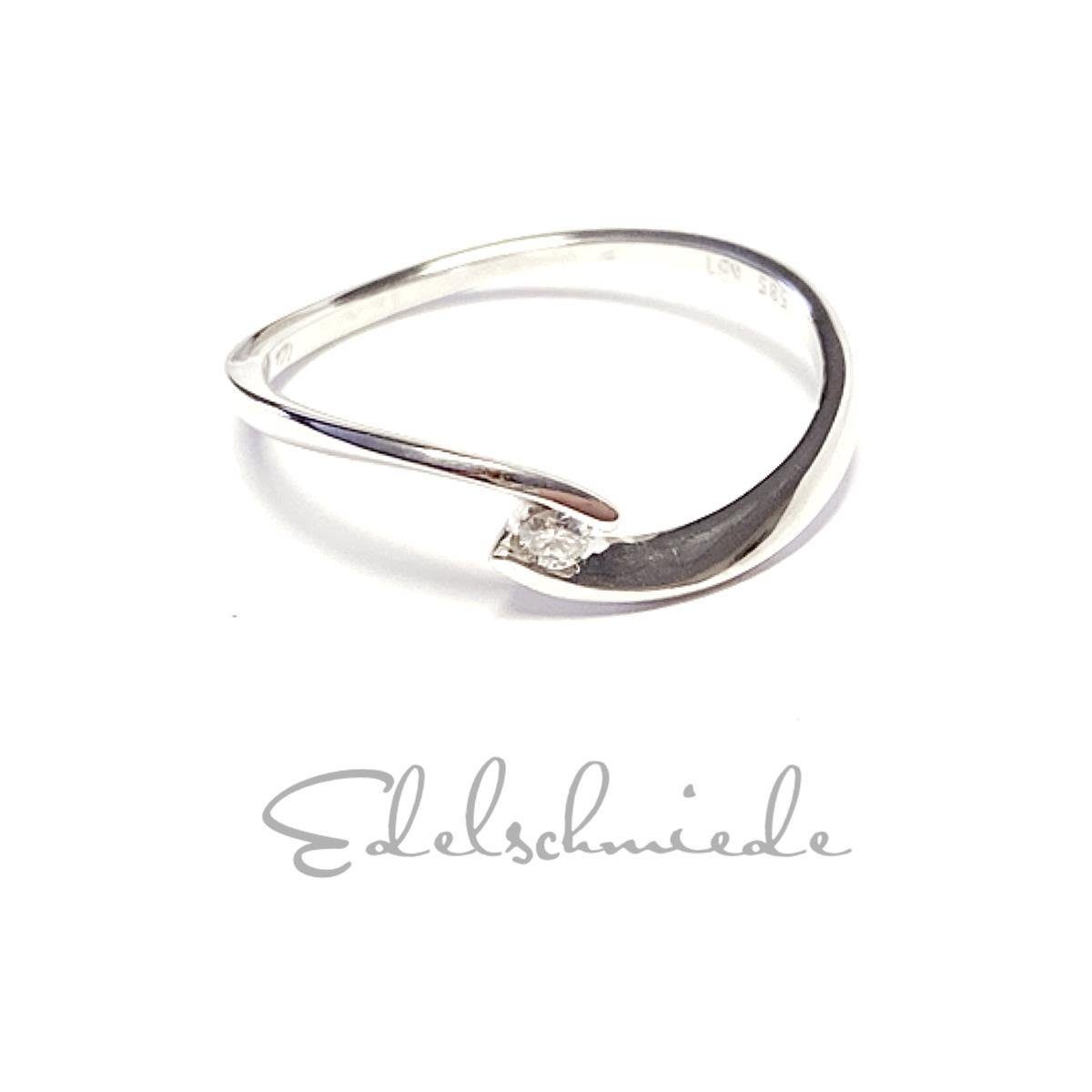 Edelschmiede925 Schmuckset zarter Weißgoldring 585/- poliert mit Brillant 0,04ct wsi #59