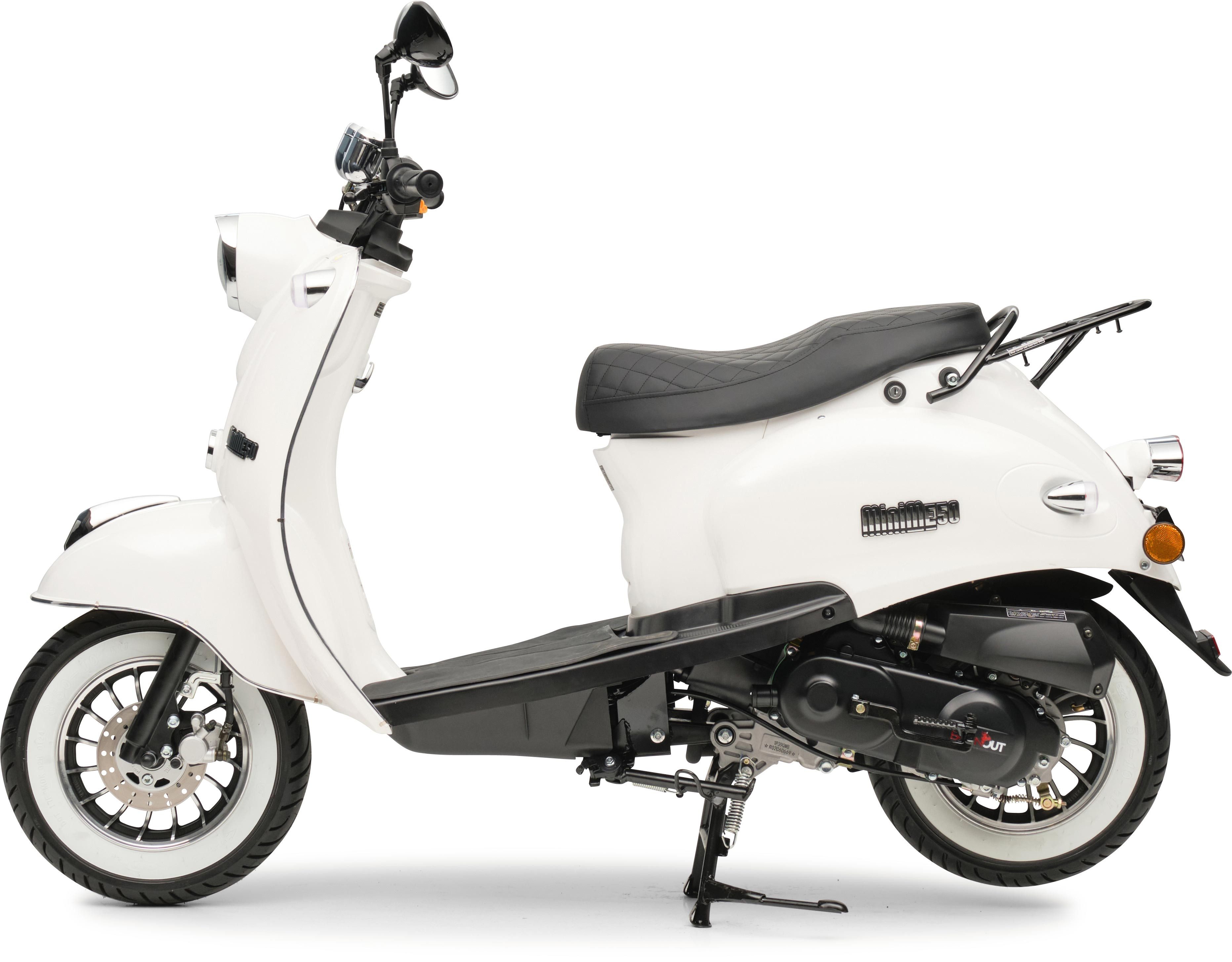 Burnout Motorroller MiniMe 2.0 Weiß, 50 ccm, 45 km/h, Euro 5, Unverwechselbares Retro Design, Moped