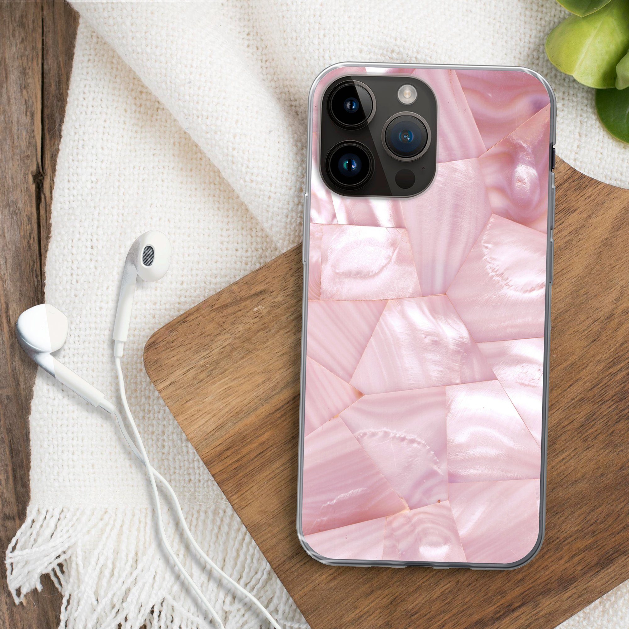 MuchoWow Handyhülle für Apple iPhone 14 Pro Max Naturstein - Perlmutt - Luxus, Smartphone-Bumper, Print, Handy Schutzhülle Dünn