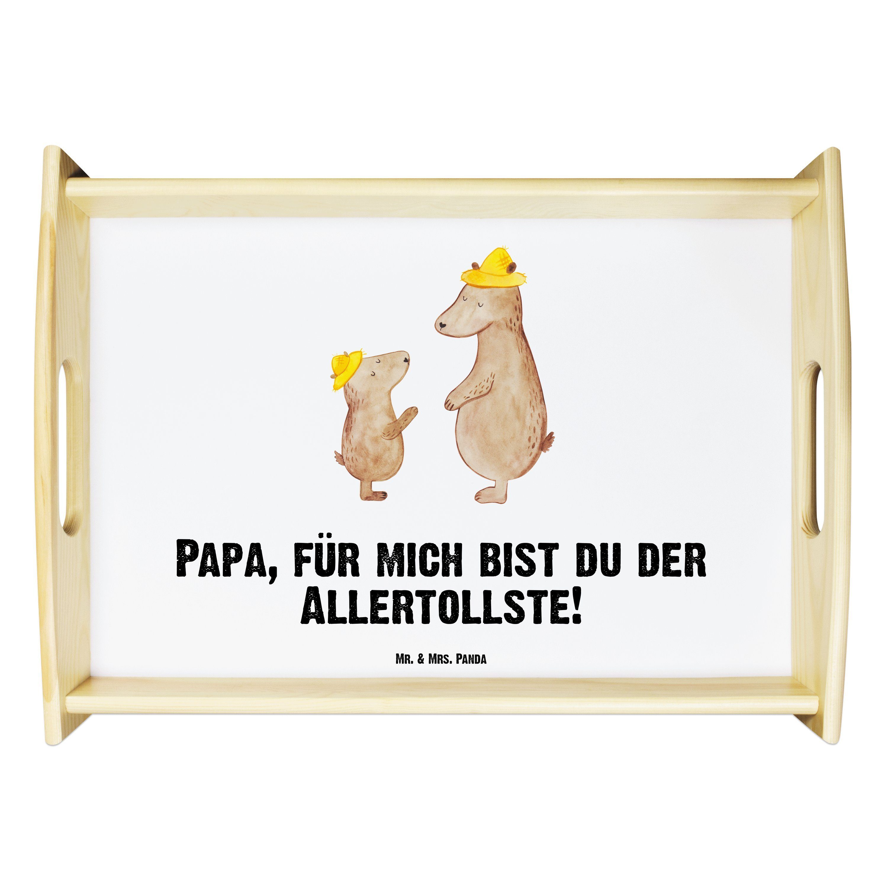 Mr. & Mrs. Panda Tablett Bären mit Hut - Weiß - Geschenk, Holztablett, Dad, Papa, Küchentablet, Echtholz lasiert, (1-tlg)