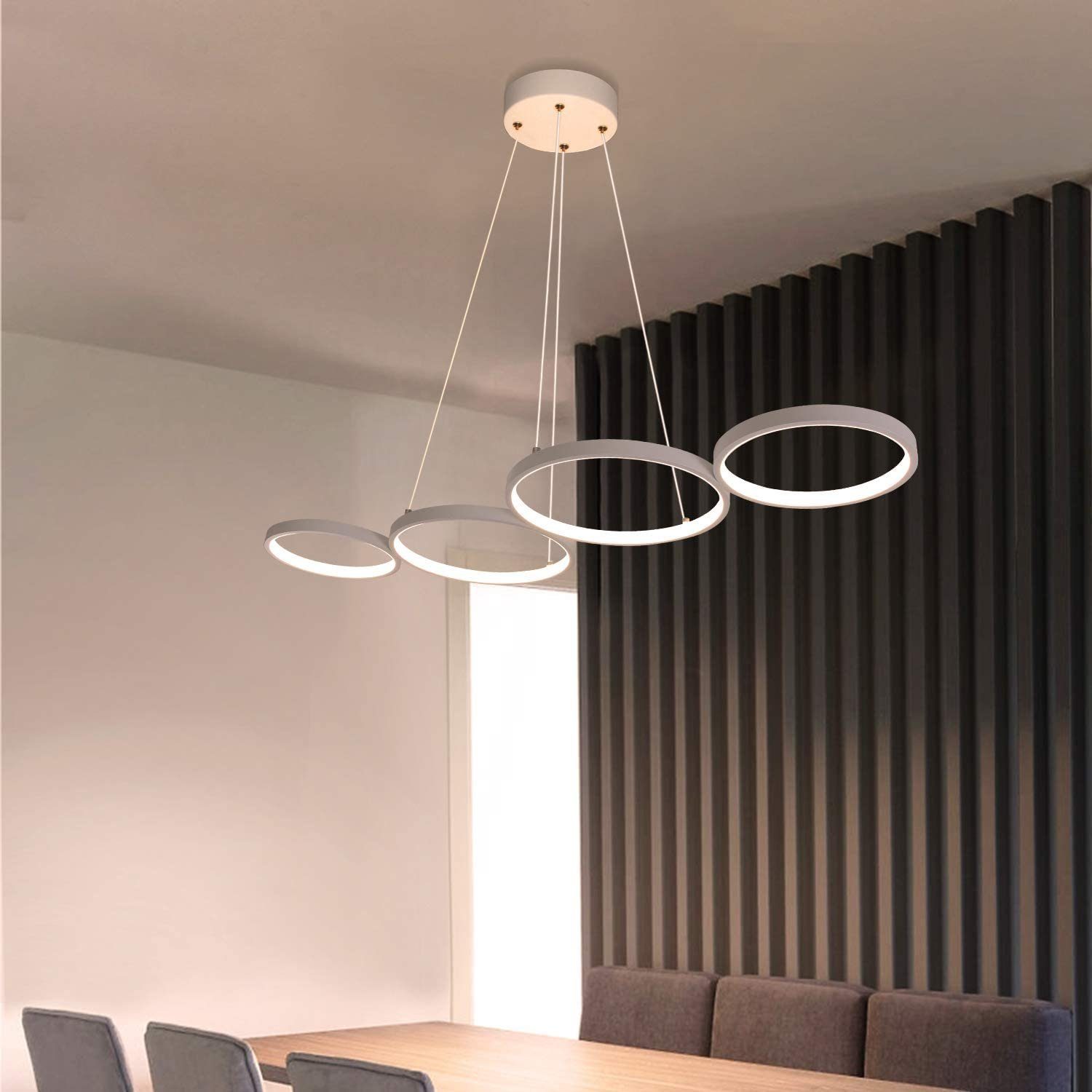 Pendelleuchte 4 LED ZMH integriert, fest Ringoptik Modern weiß Büro Esstisch, Höhenverstellbar Flammig