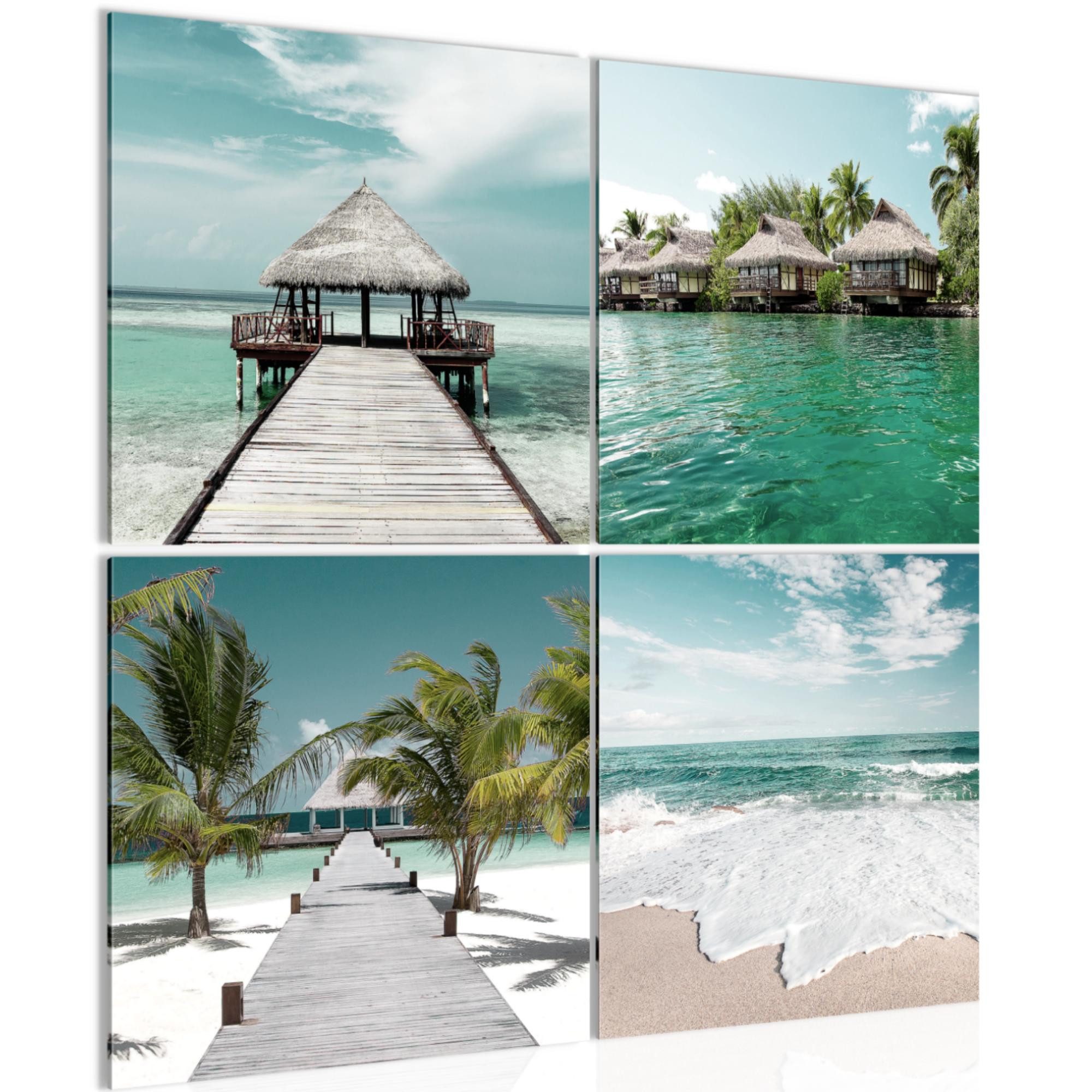 Runa Art Wandbild Bilder Strand auf Vlies Leinwand 80 x 80 cm Modern 027943b, 40 x 40 cm - 4 Bilder