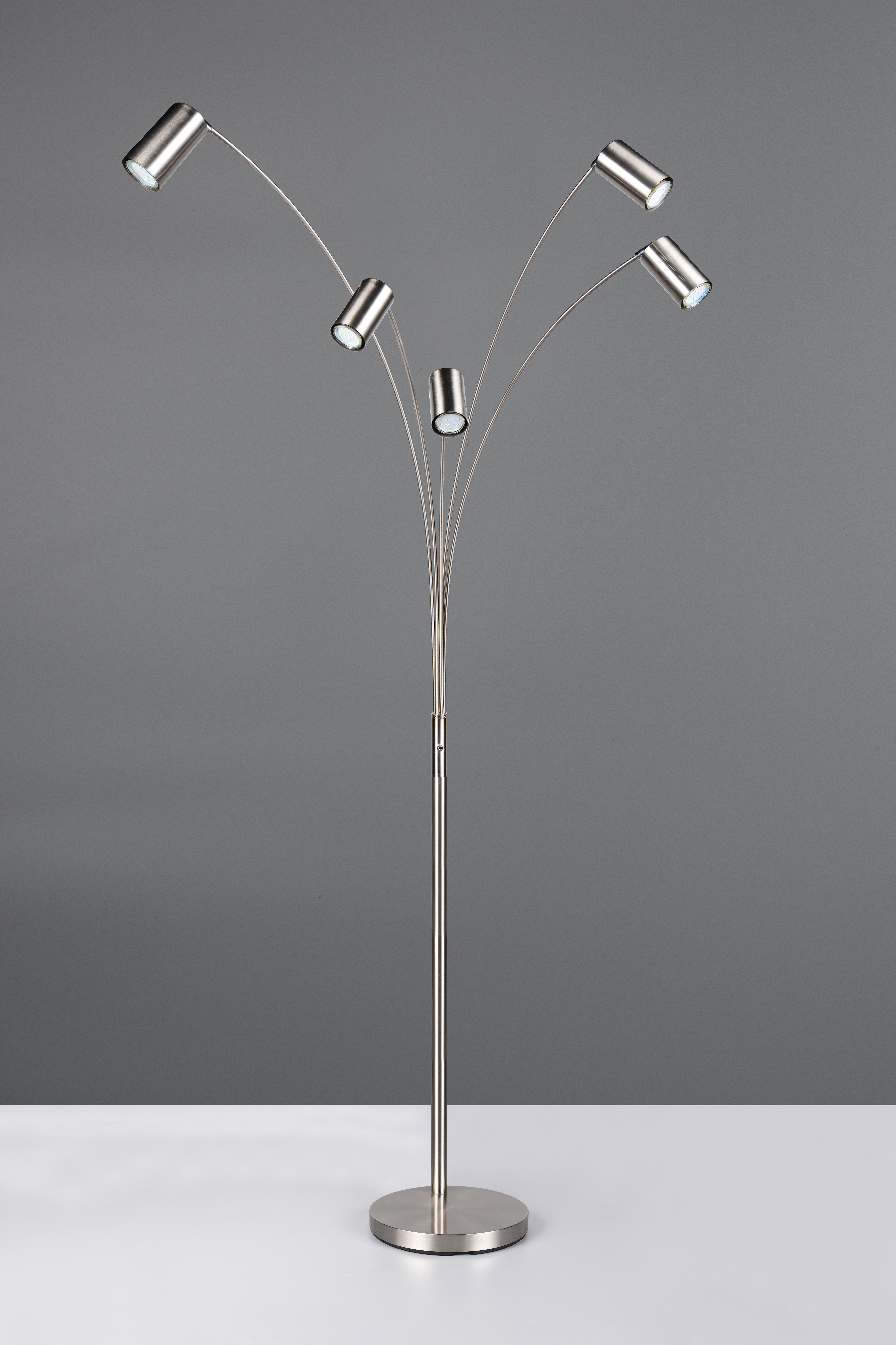 TRIO Leuchten Stehlampe MARLEY, 5-flammige Bogenleuchte, exkl 5x GU10 max 10W, Kippschalter, Ein-/Ausschalter, Leuchtmittel wechselbar, warmweiß - kaltweiß, Höhe 200 cm, Leuchtenarme flexibel verstellbar Leseleuchte Stehleuchte
