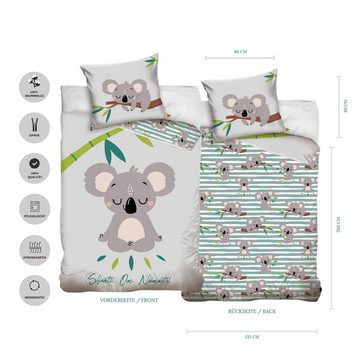Bettwäsche Koala 135x200 + 80x80 cm, 100 % Baumwolle, MTOnlinehandel, Renforcé, 2 teilig, chillige Bettwäsche für Kinder, Jugend & Erwachsene