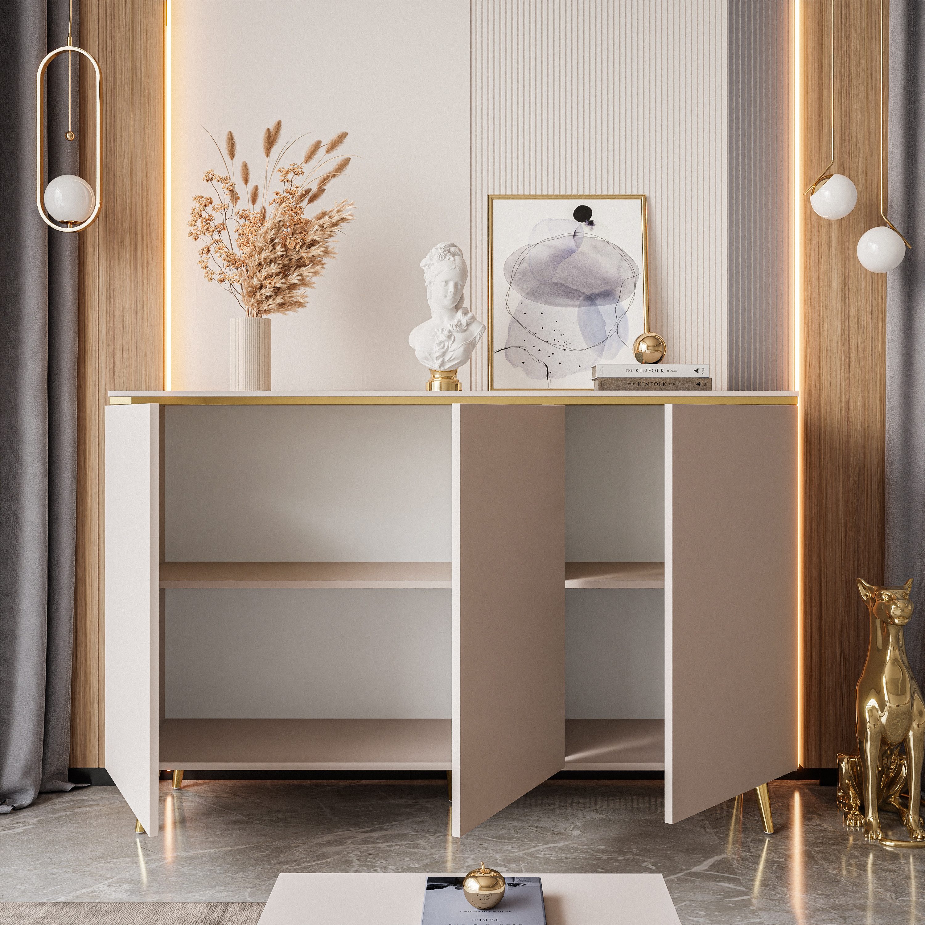 Lookway Kommode AURORA II Kaschmir Hängende Anrichte mit Dreitürige oder auf Beinen