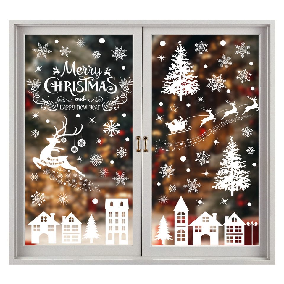 Coonoor Aufkleber Fensterbilder Weihnachten Selbstklebend, Fensterdeko Weihnachten, (4tlg), Wiederverwendbar Statisch Haftende Aufkleber Weihnachtsdeko