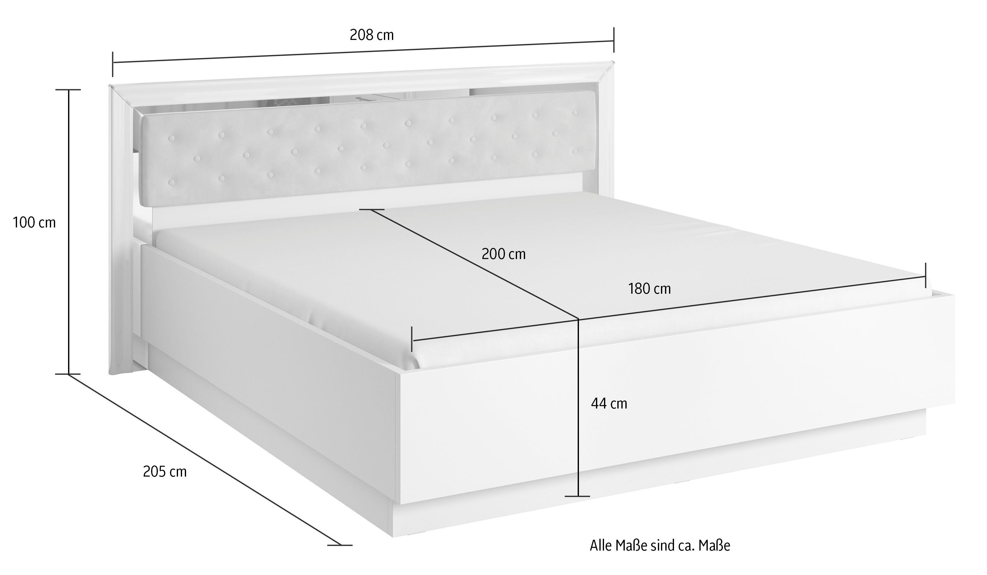 silber-oder weiß Schlafzimmer-Set Arno, Hochglanz-Front Spiegelfolie Leonique (4-St), mit goldfarbener
