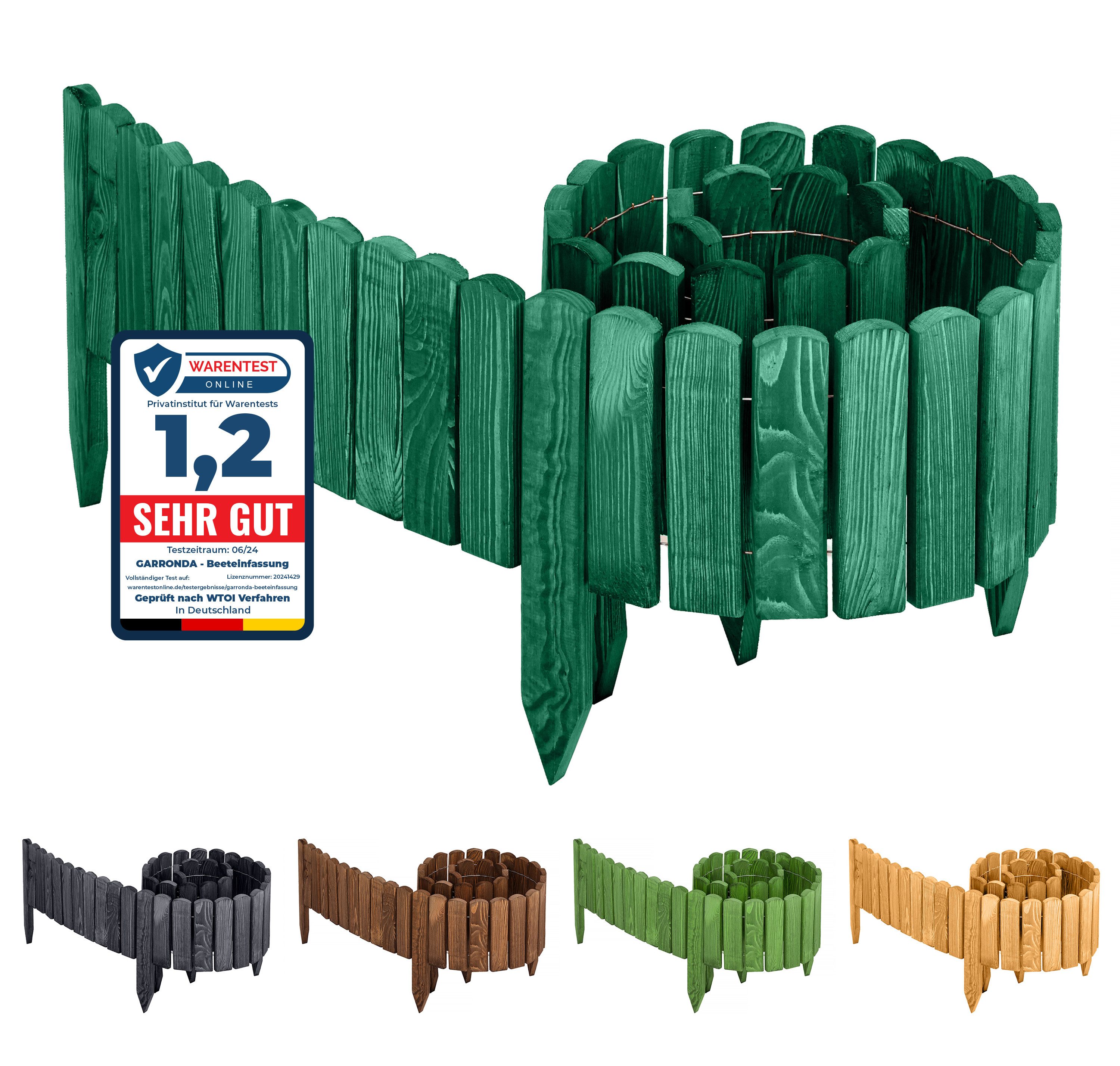 Garronda Rasenkante Beeteinfassung Holz Rollzaun Flexibler Rollborder Länge: 2m GD-0046, LxH: 2x8 cm